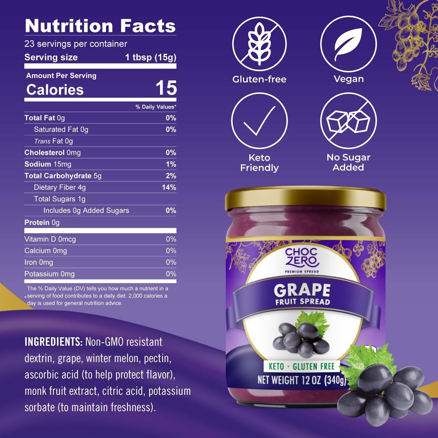 Choczero 無添加糖葡萄/提子果醬 340g