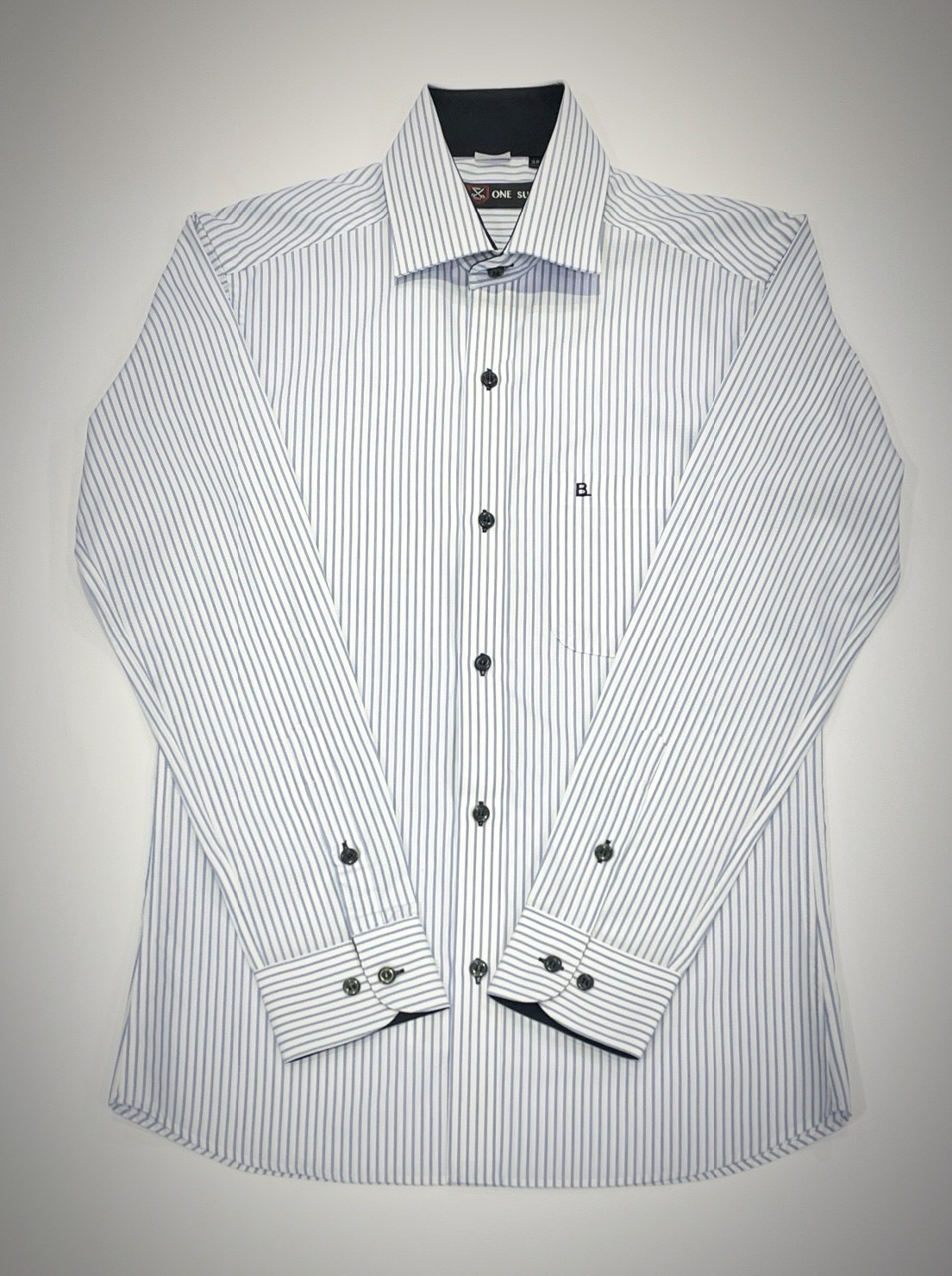 藍色直條人字紋男長袖襯衫6