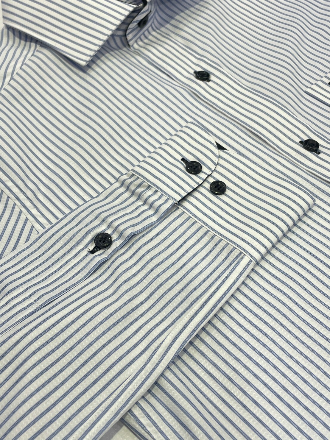 藍色直條人字紋男長袖襯衫8