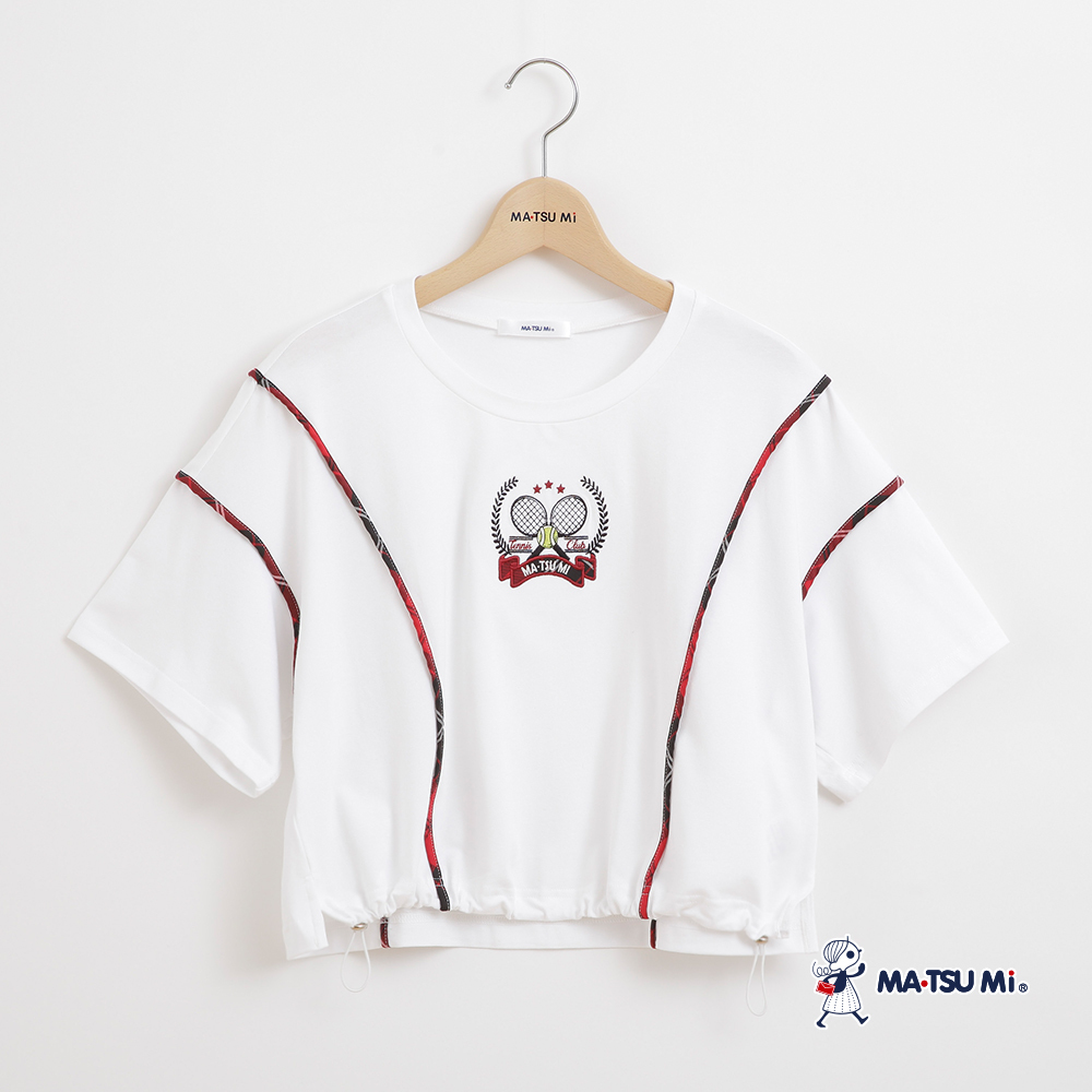MA‧TSU Mi 落肩寬鬆感網球圖案短版上衣(白.黑)