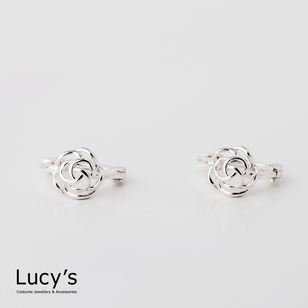 925純銀 鏤空玫瑰 易扣耳環 (112426)