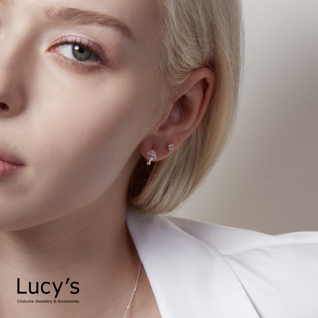 925純銀 鏤空玫瑰 易扣耳環 (112426)