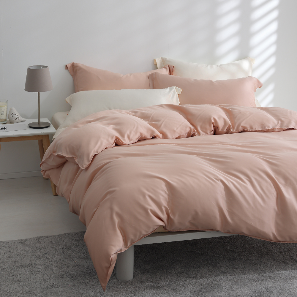 60支天絲｜100%萊賽爾｜雙色配｜雪蓮粉ｘ奶霜白 莓果奶霜