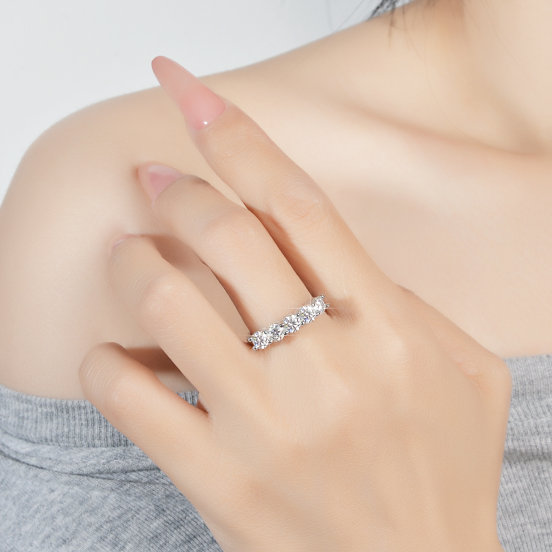 莫桑鑽經典5星線戒   R1.5C052