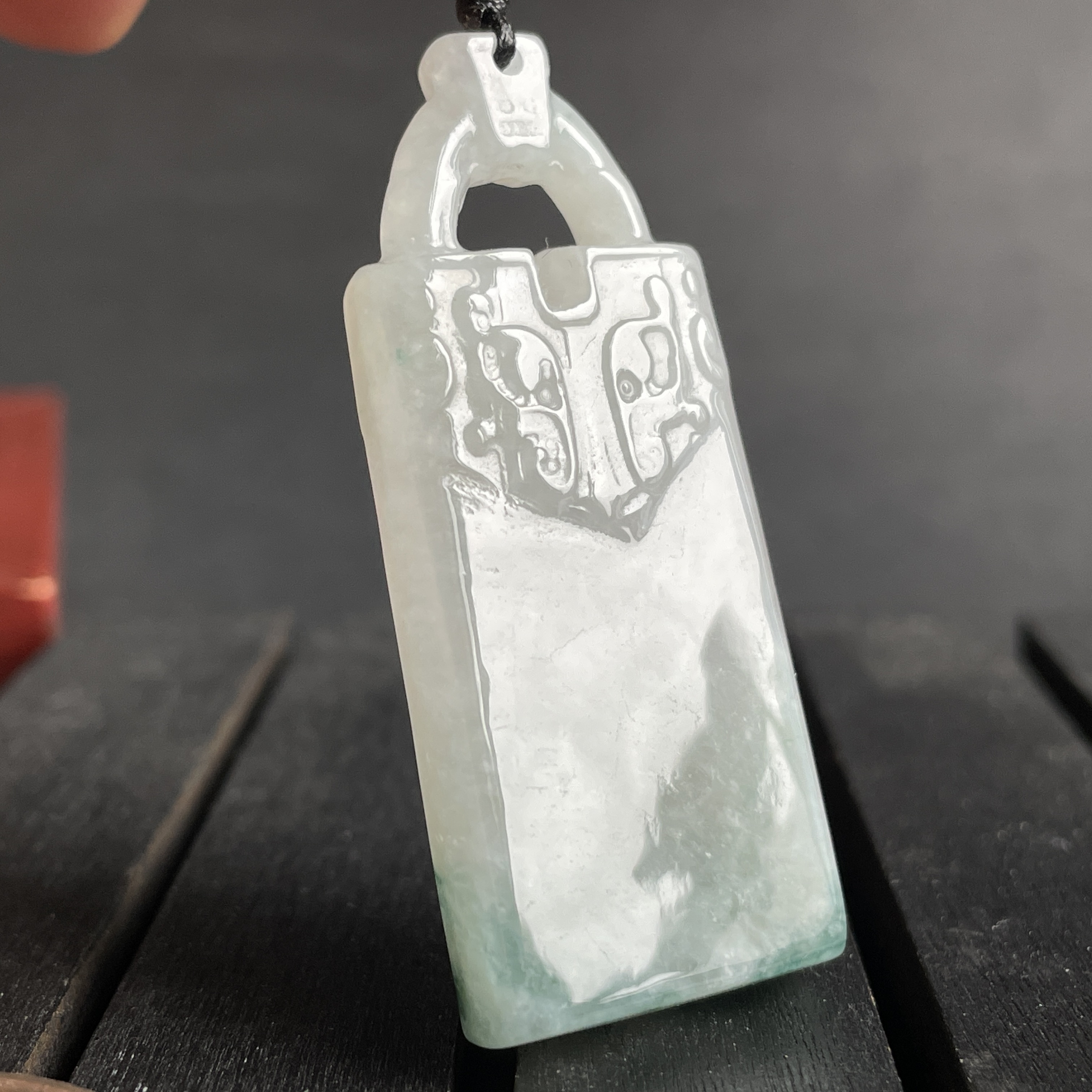 翡翠冰白飄花仿古牌吊墜,天然翡翠A玉, 緬甸玉, Jade, Jadeite