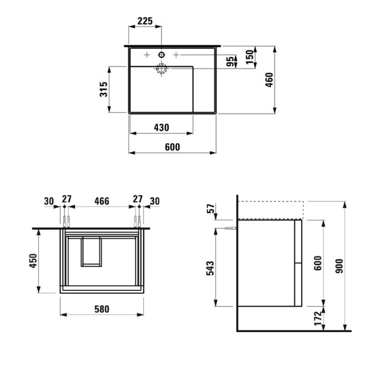 Laufen "Kartell by LAUFEN" 8.1033.4.000.111.1 + 8.9988.2.000.000.1 + 4.0755.8.033.640.1 Washbasin *SaphirKeramik* with Vanity Unit
