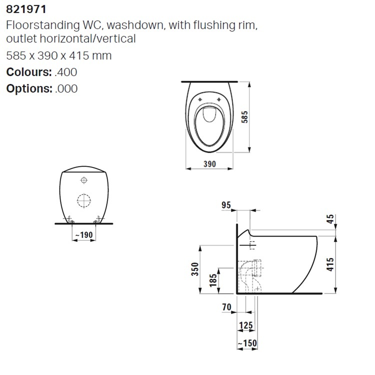 Laufen "Alessi One" 8.2197.1.400.000.1 + 8.9297.1.000.000.1 Floorstanding Toilet (LCC) w/ Soft Closing Cover