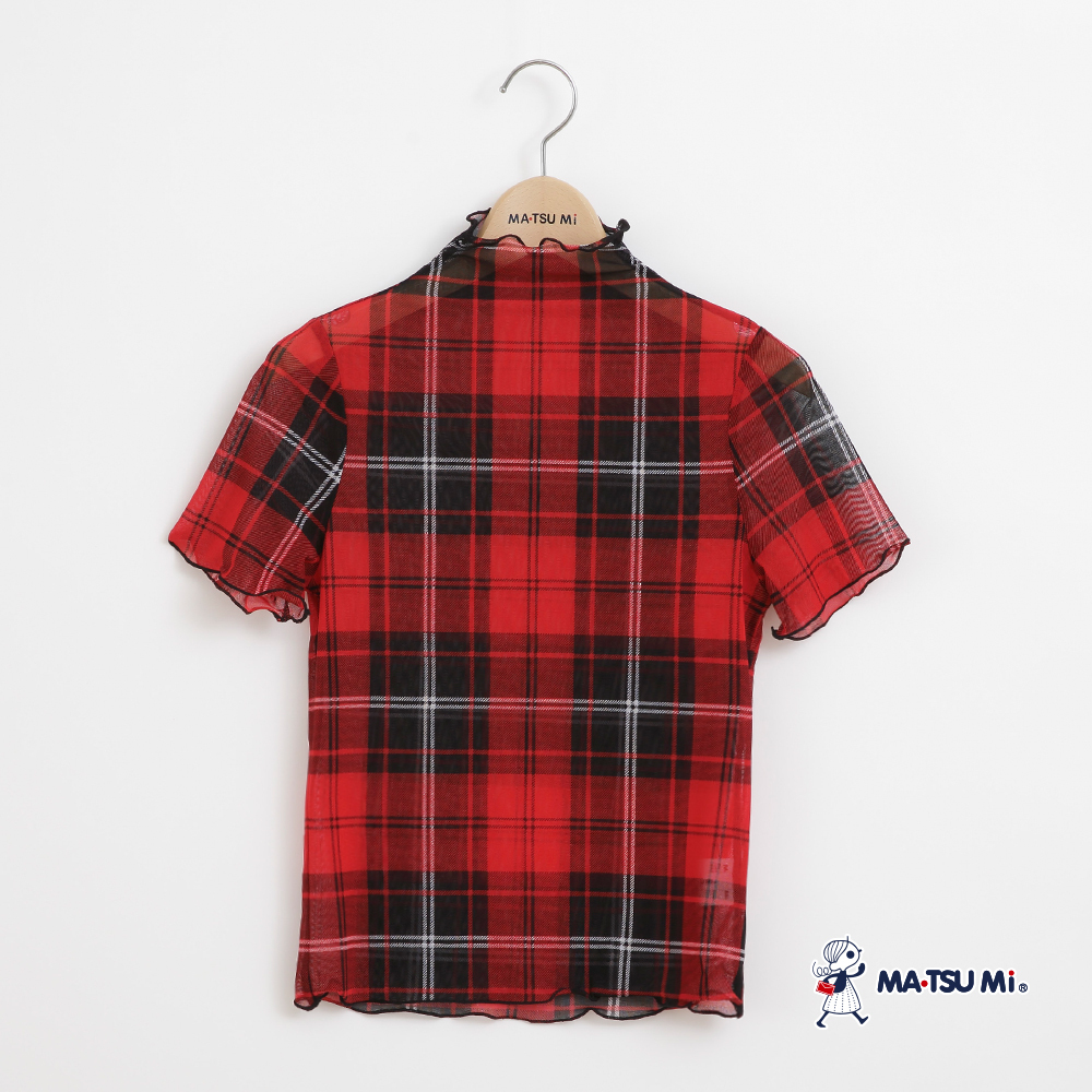 MA‧TSU Mi 立體木耳滾邊半透膚短袖上衣(紅)