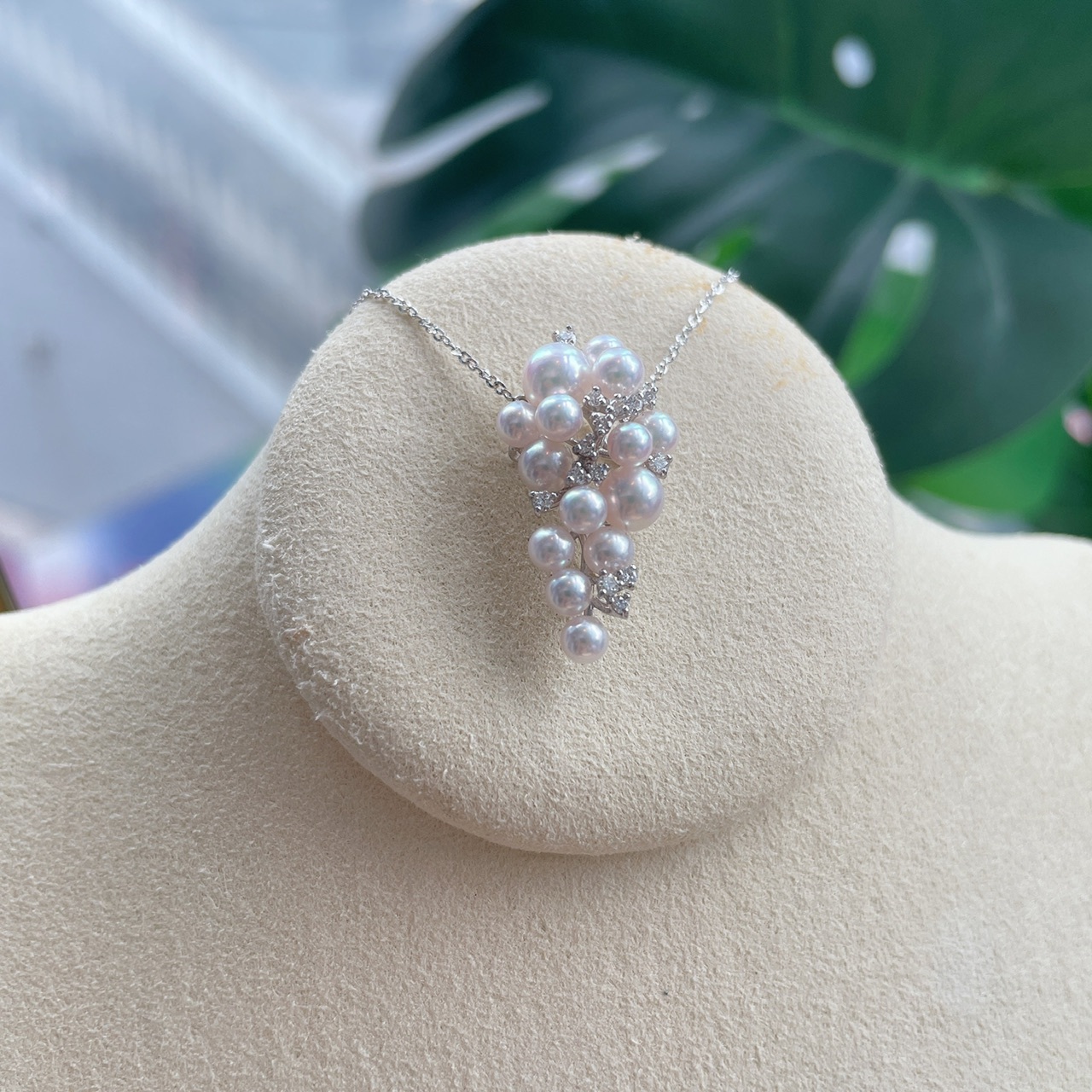 彩凜珠設計系列 - 18K金日本Baby Akoya珍珠鑽石吊墜 -葡萄