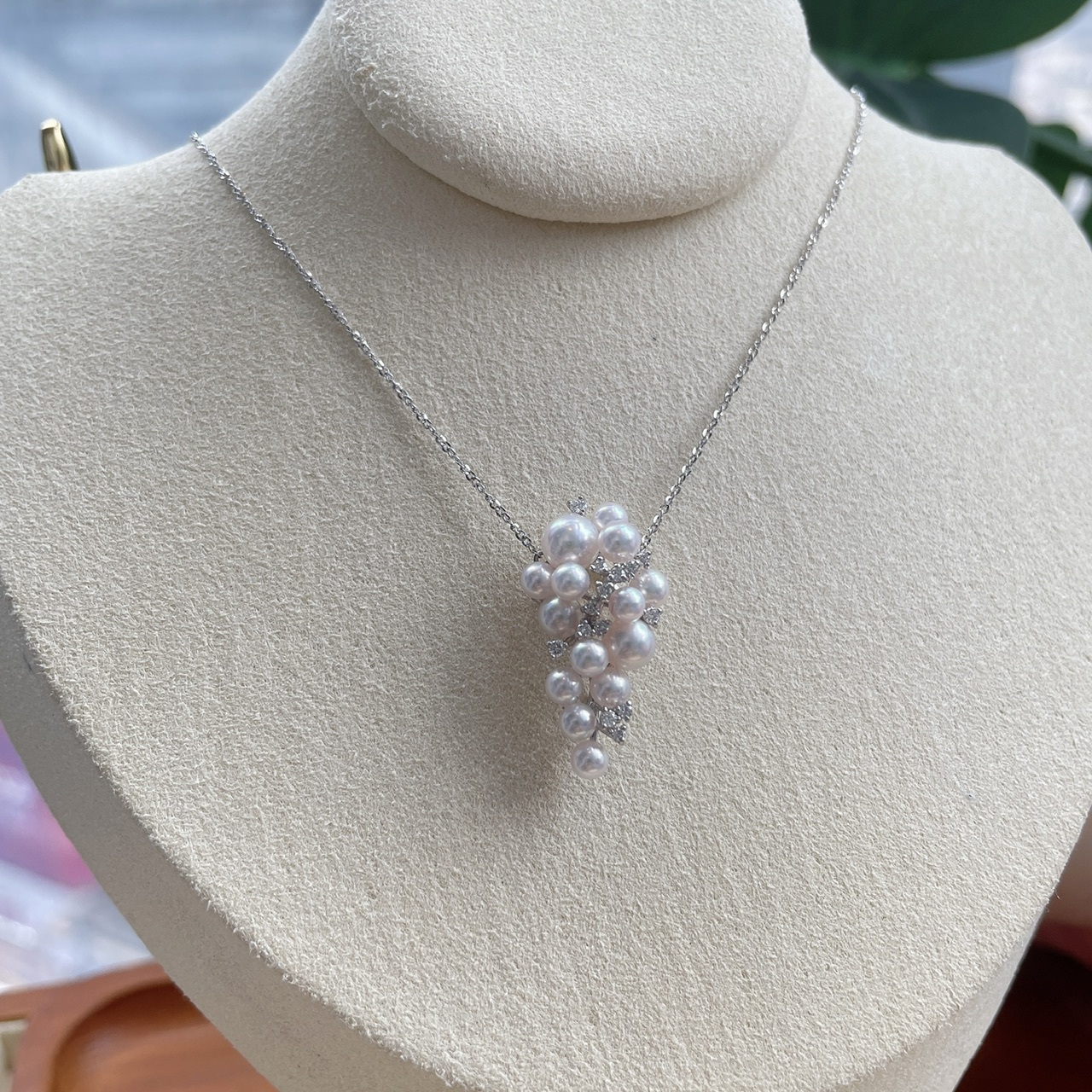 彩凜珠設計系列 - 18K金日本Baby Akoya珍珠鑽石吊墜 -葡萄