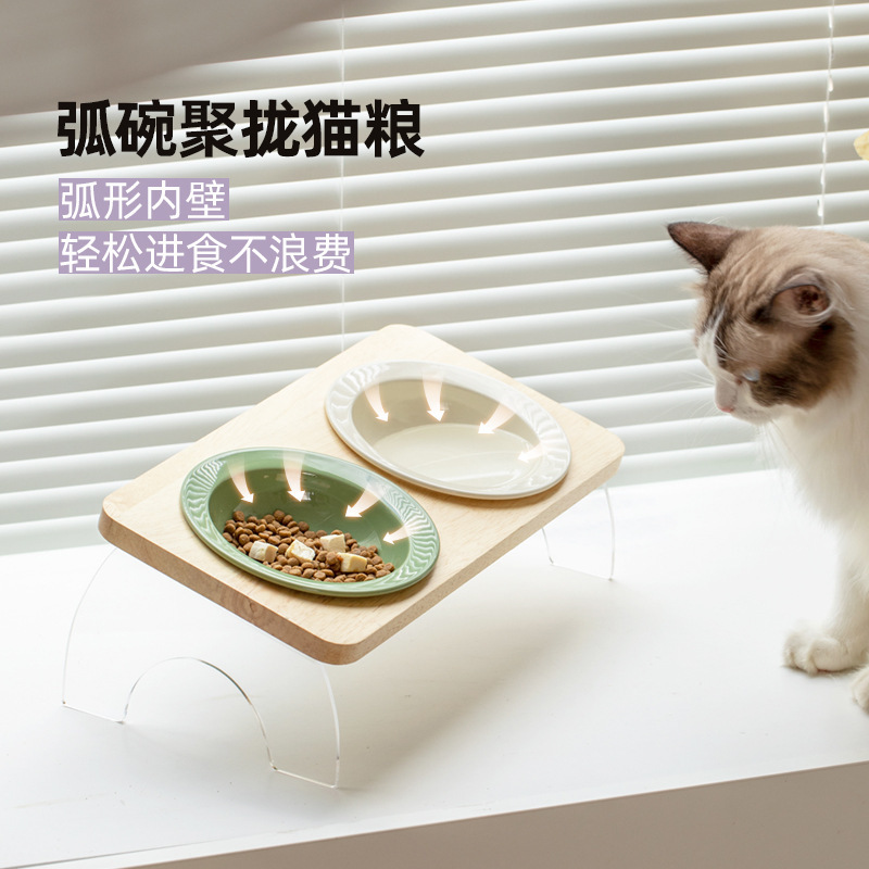 宠物陶瓷碗 透明架悬浮 斜碗 双碗