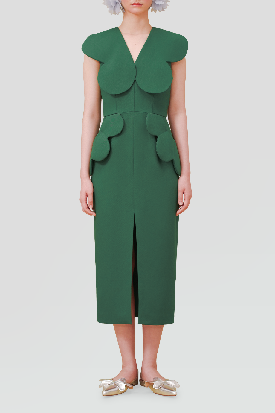 PEGGY HARTANTO｜ONDO V領花瓣設計前開衩洋裝