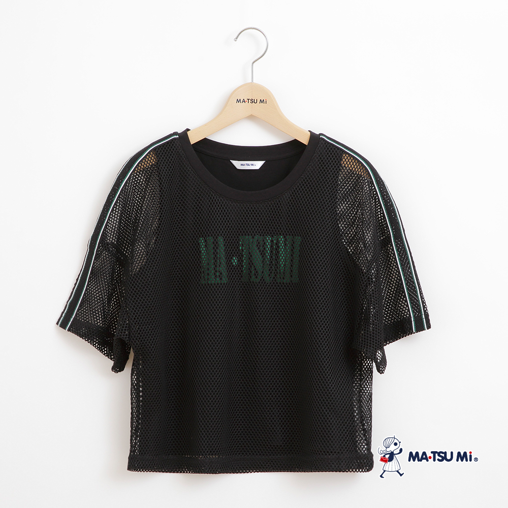 MA‧TSU Mi 透膚縷空網格撞色織帶短袖上衣(白.黑)