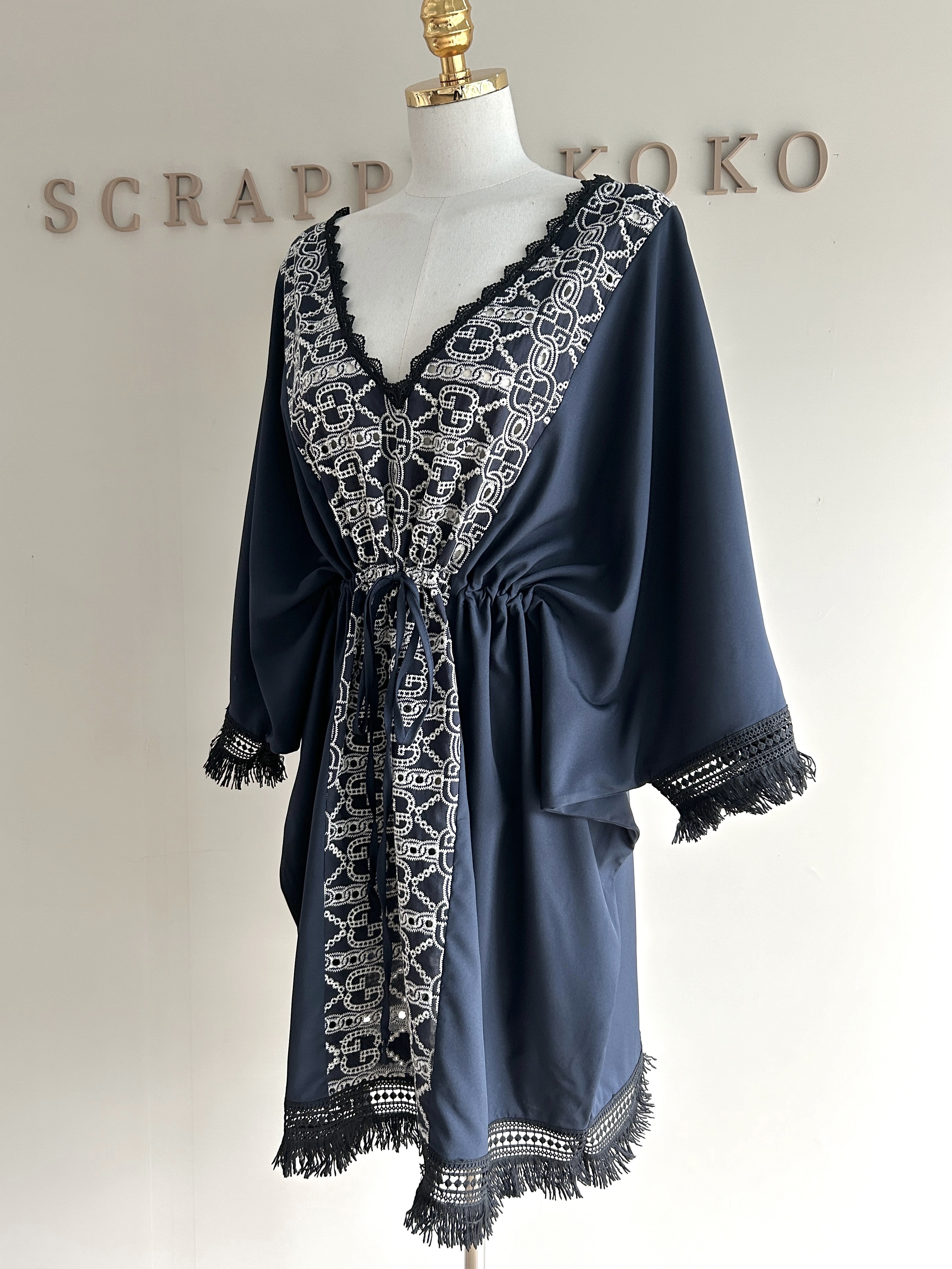 Bohemian 波西米亞 圖騰綁帶流蘇洋裝