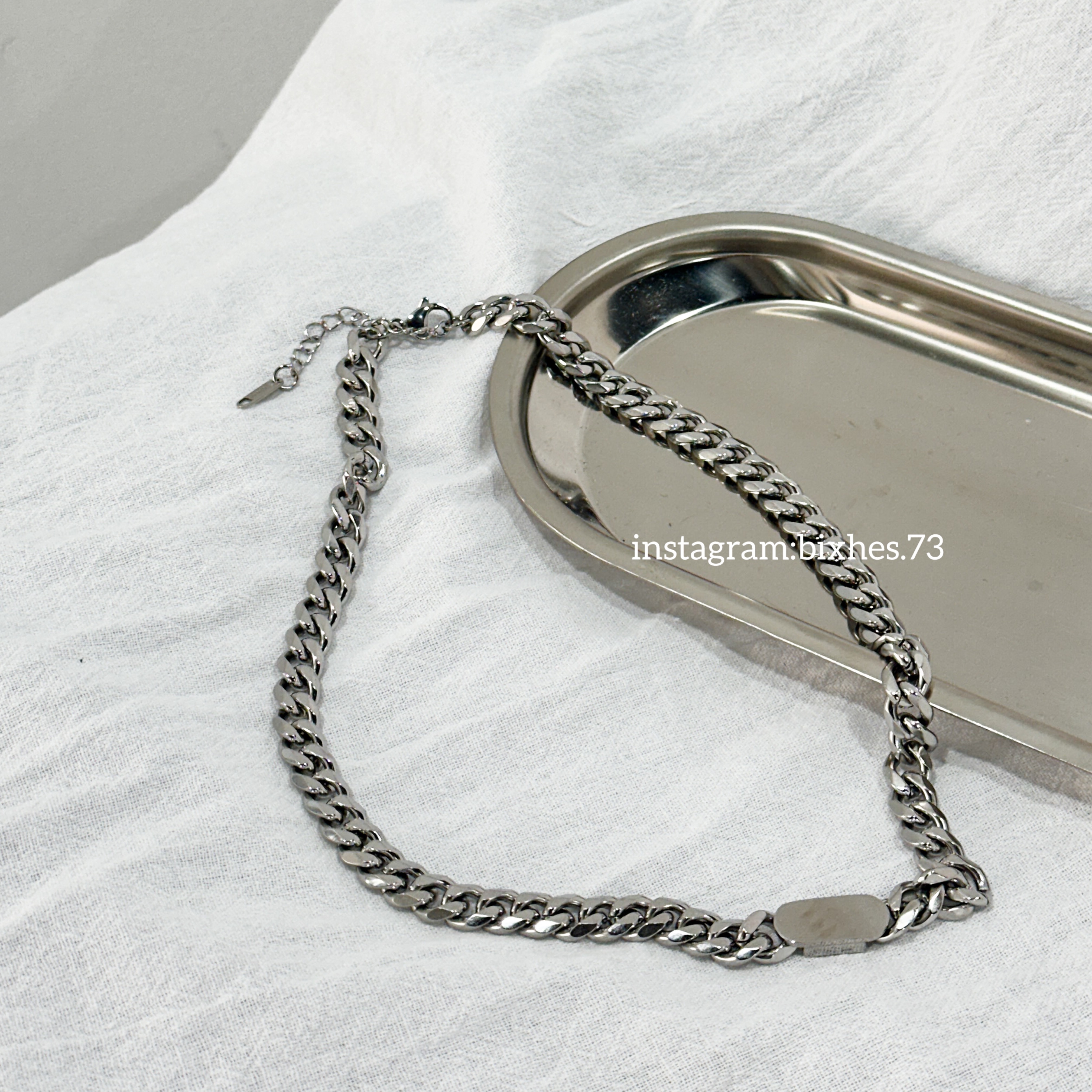 金屬銀牌古巴項鍊(K00061)