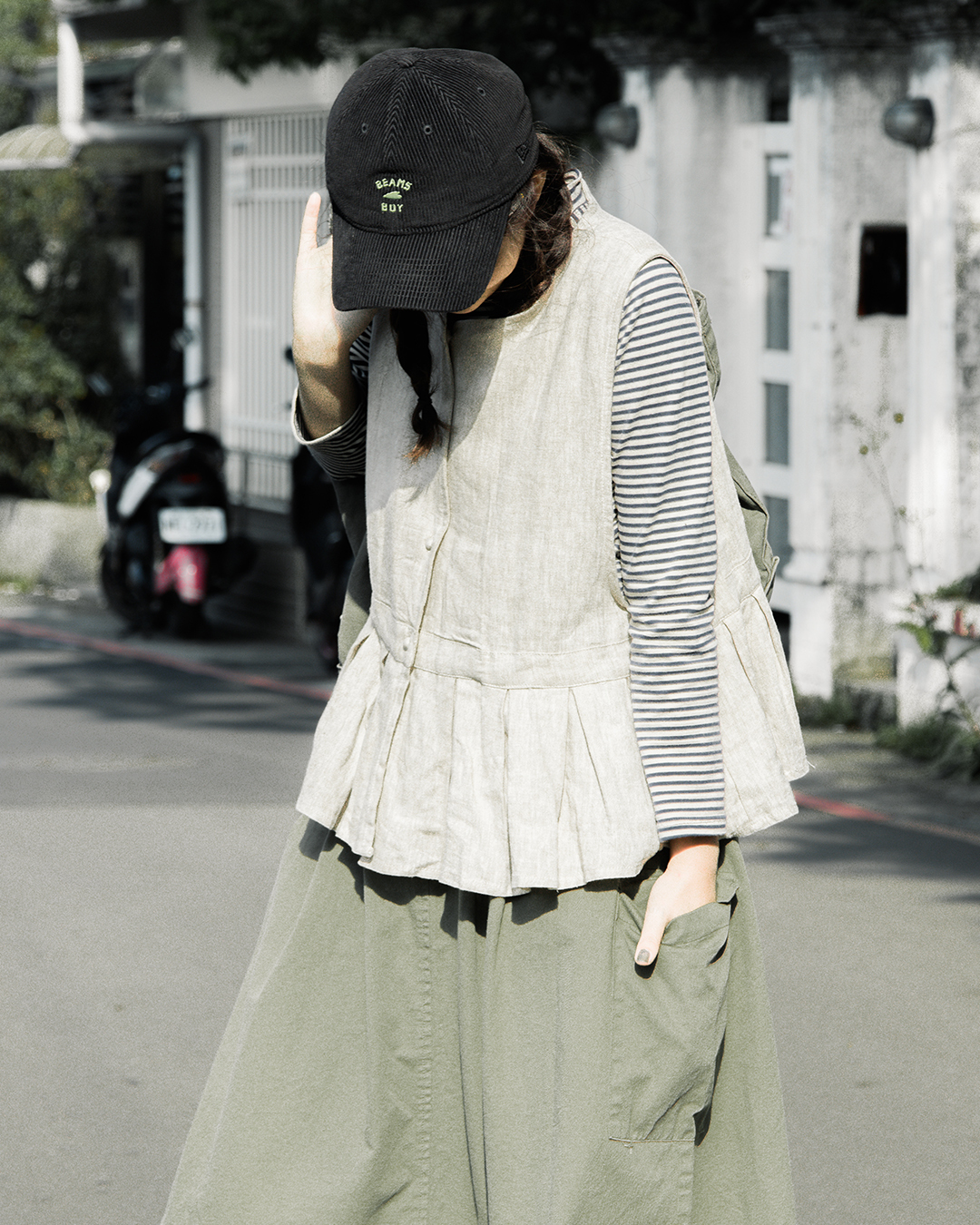 側雙袋斜布A形半裙