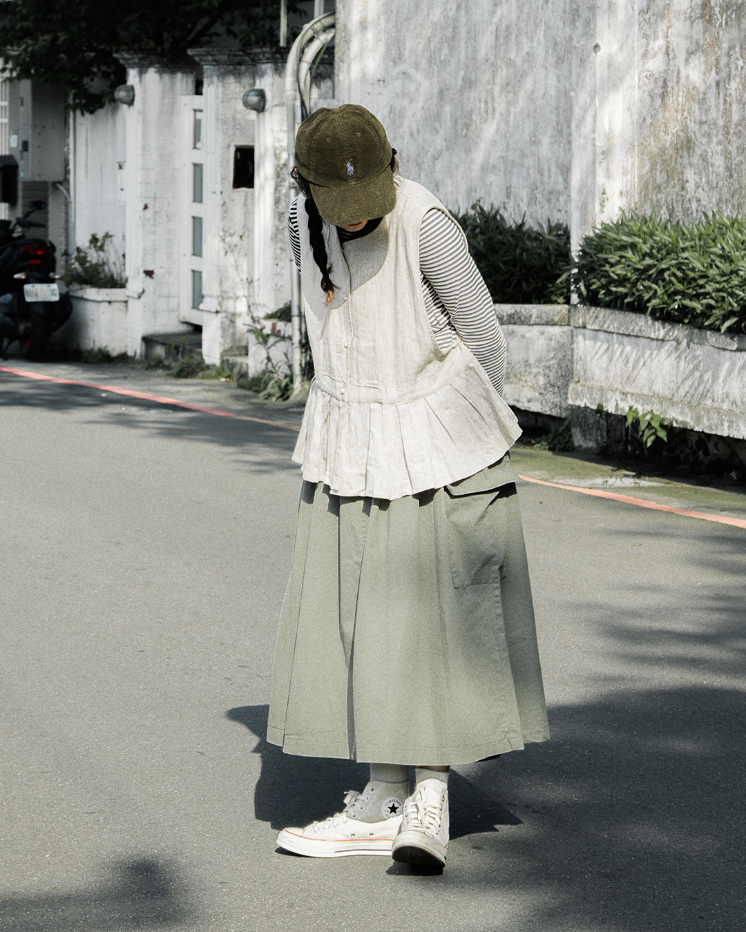 側雙袋斜布A形半裙