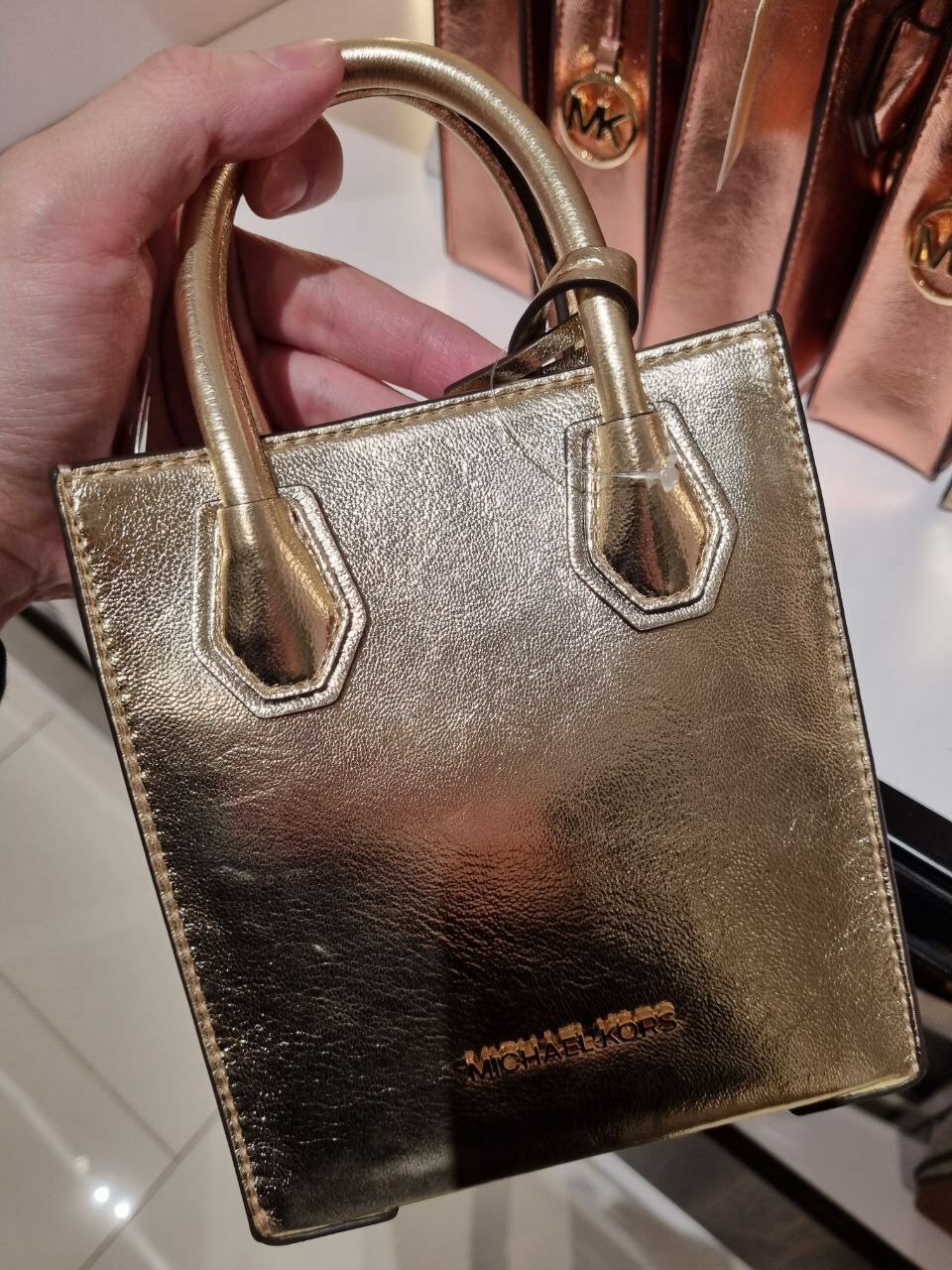 [S] MICHAEL KORS 35H3GM9C0M MERCER XS NS SHOPPER XBODY,PALE GOLD, 196237272461 (SMK864)