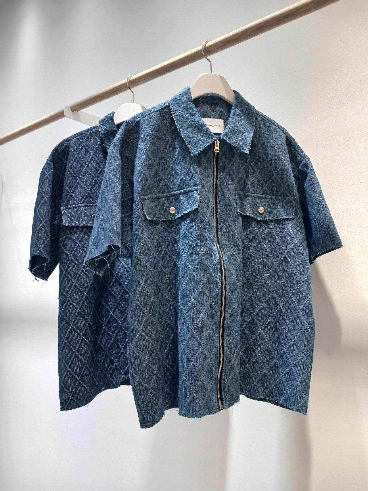 淨色菱紋拉鍊短袖恤衫 Crunky_youth-040S