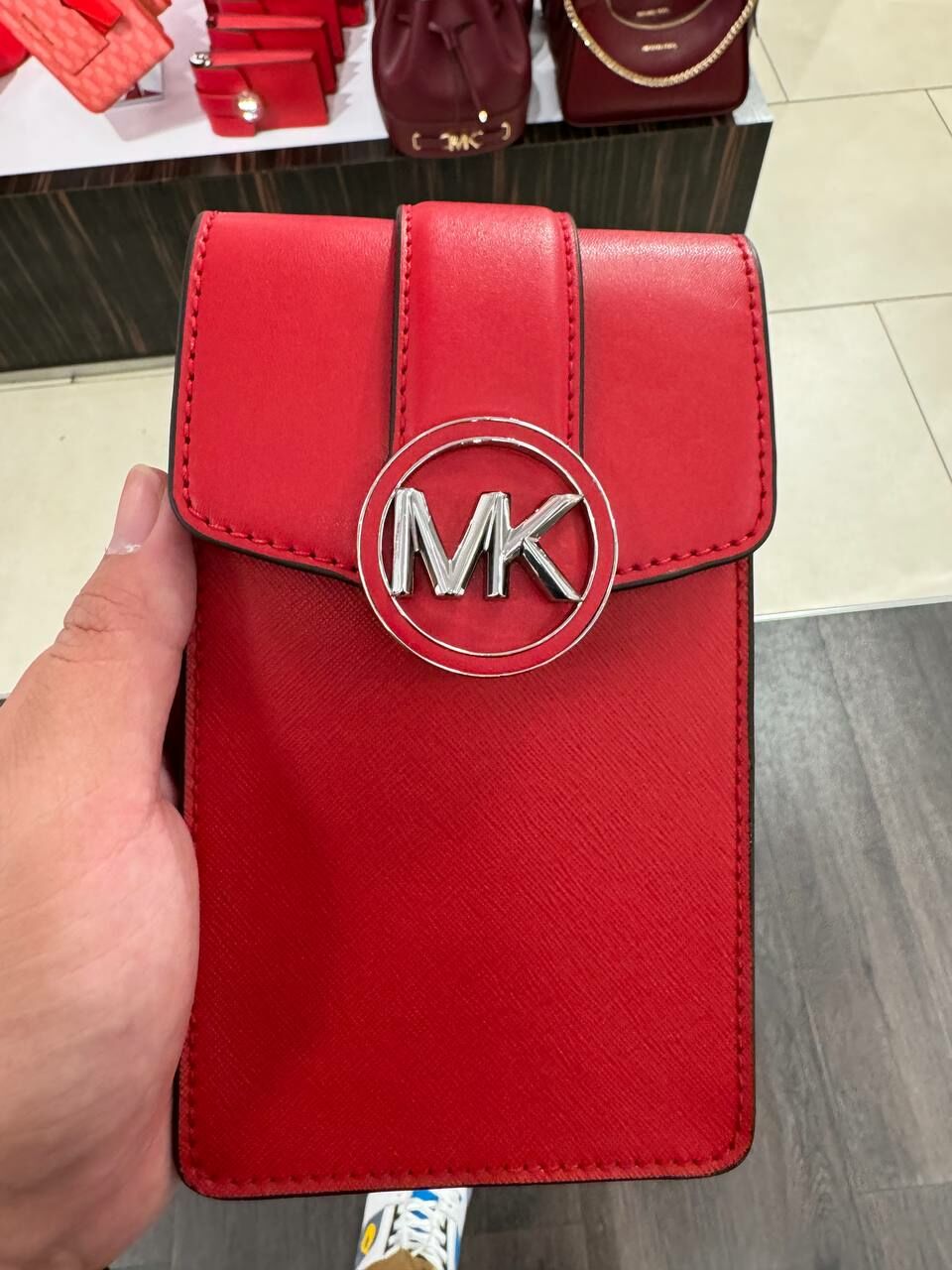 [S] MICHAEL KORS 35H3SNMC5L CARMEN SM NS PHONE CROSSBODY NON-LEATHER VEGAN MATERIAL,BRIGHT RED, 196237281784 (SMK871)