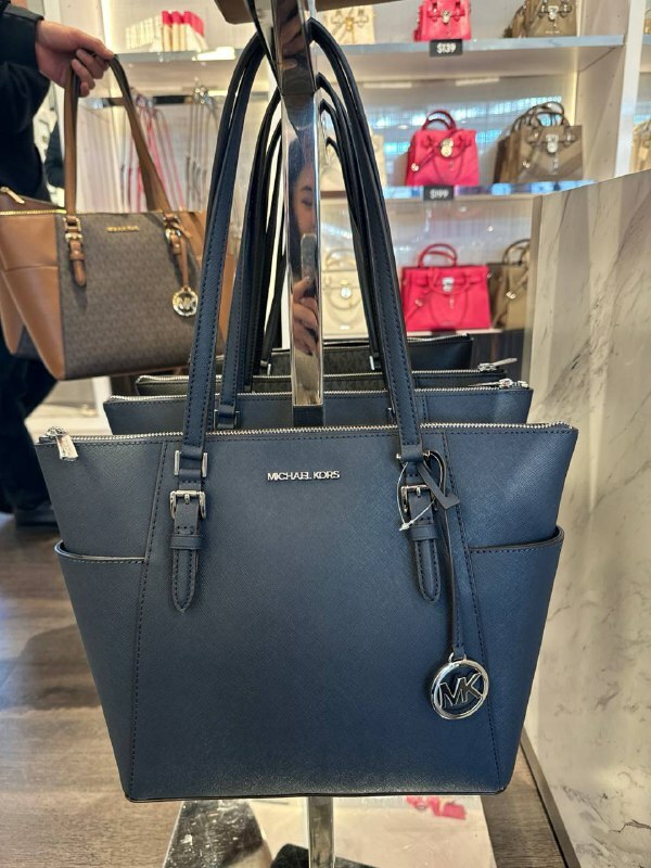 [S] MICHAEL KORS 35F0SCFT3L CHARLOTTE LG TZ TOTE LEATHER,NAVY, 194900260739 (SMK872)