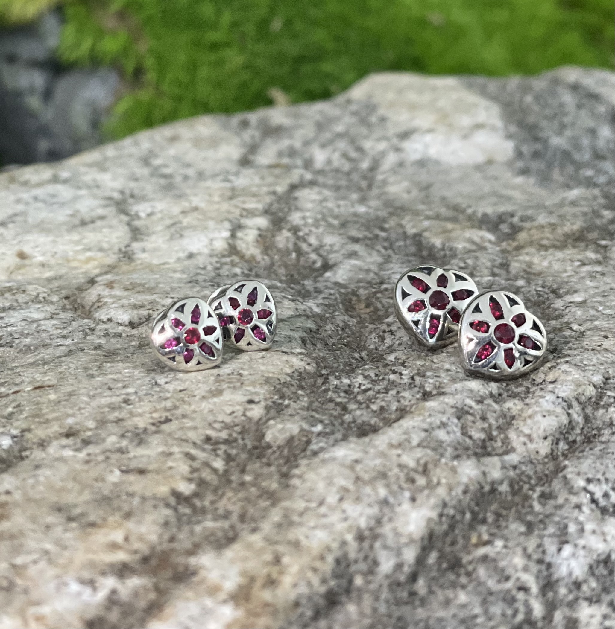 GA Heart Rosette Earring w/ ruby