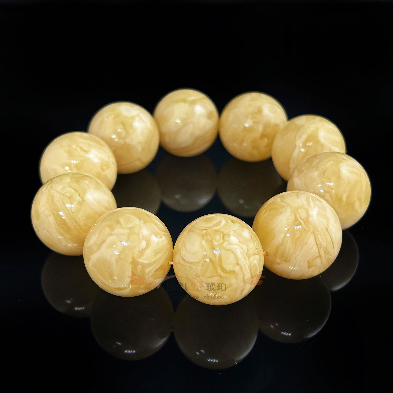 (已結緣)傳家款3A全品天然俄羅斯白花蜜蠟圓珠手鍊 24+mm
