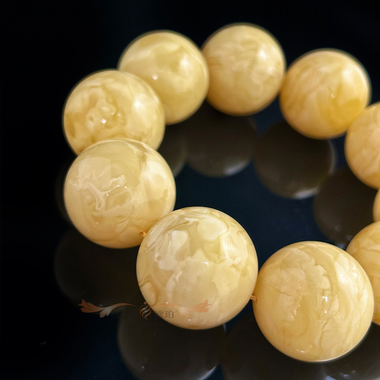 (已結緣)傳家款3A全品天然俄羅斯白花蜜蠟圓珠手鍊 24+mm