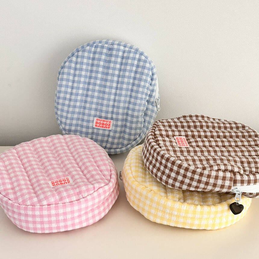 《3982》韓版圓形格紋隨身收納包