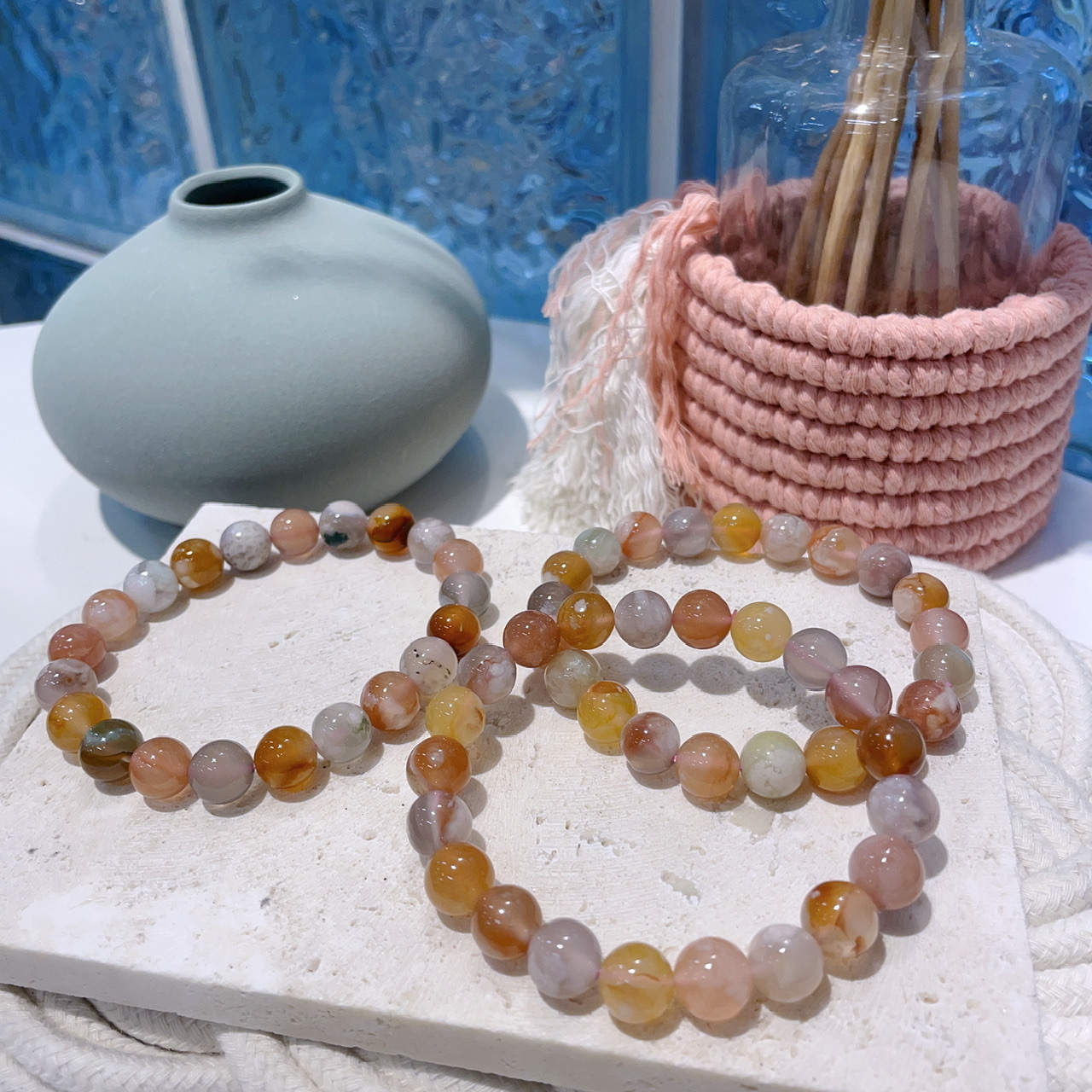 ❤️$120 濃彩櫻花瑪瑙手串 9mm