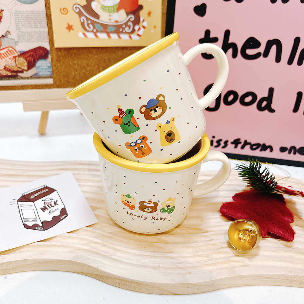 《3983》彩色點點小熊陶瓷馬克杯350ML