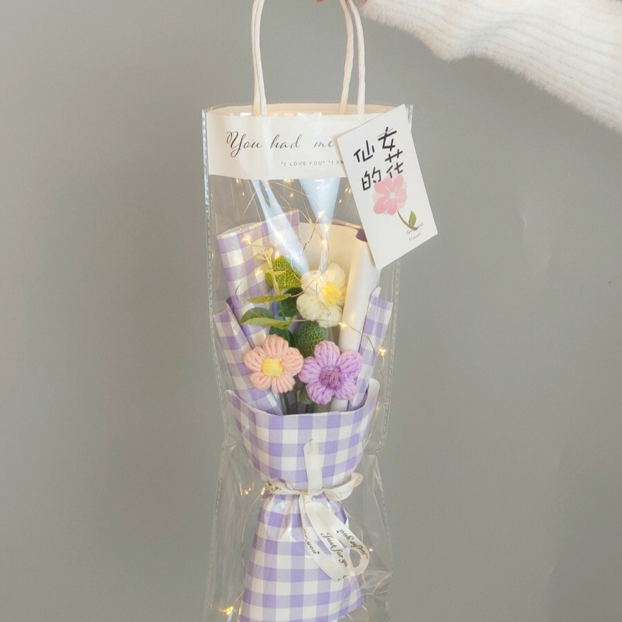 《3985》針織泡芙小花 送禮花束(附燈條/禮袋)