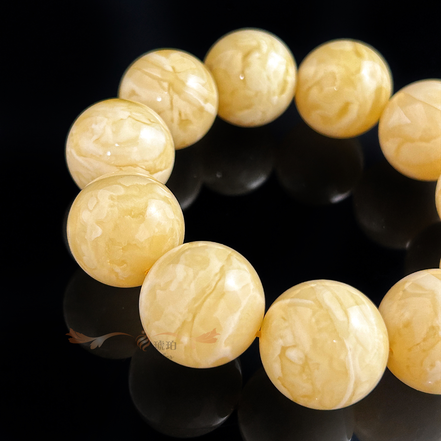 (已結緣)傳家款3A全品天然俄羅斯白花蜜蠟圓珠手鍊 22+mm
