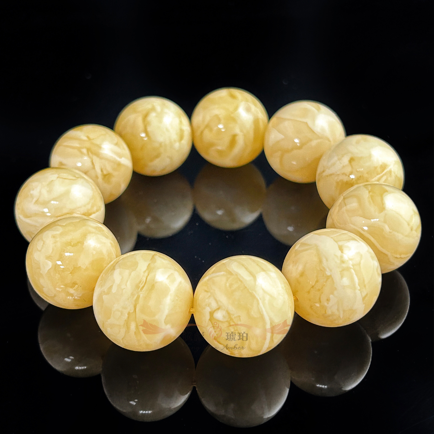 (已結緣)傳家款3A全品天然俄羅斯白花蜜蠟圓珠手鍊 22+mm