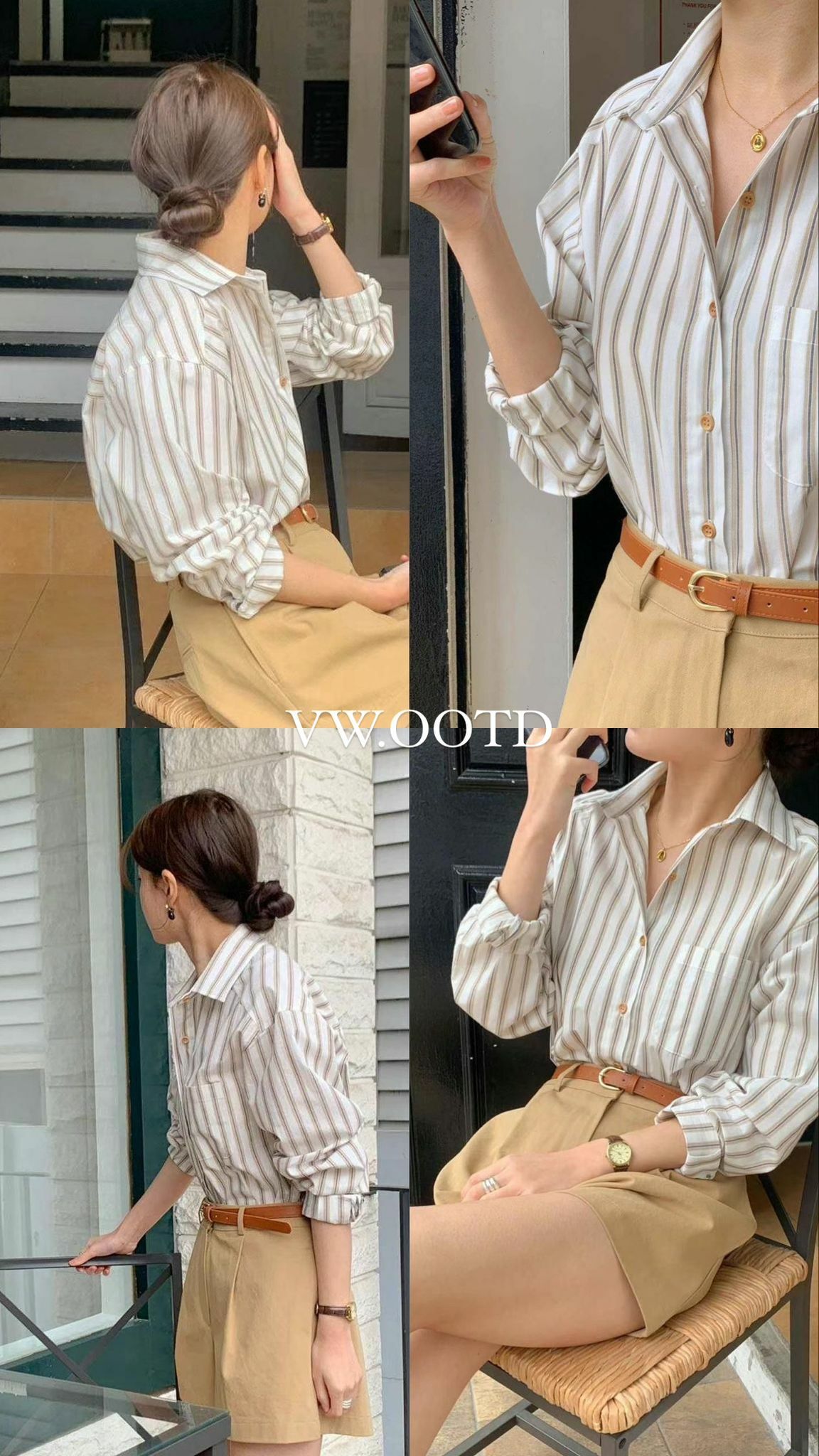 直間單口袋恤衫(杏色)