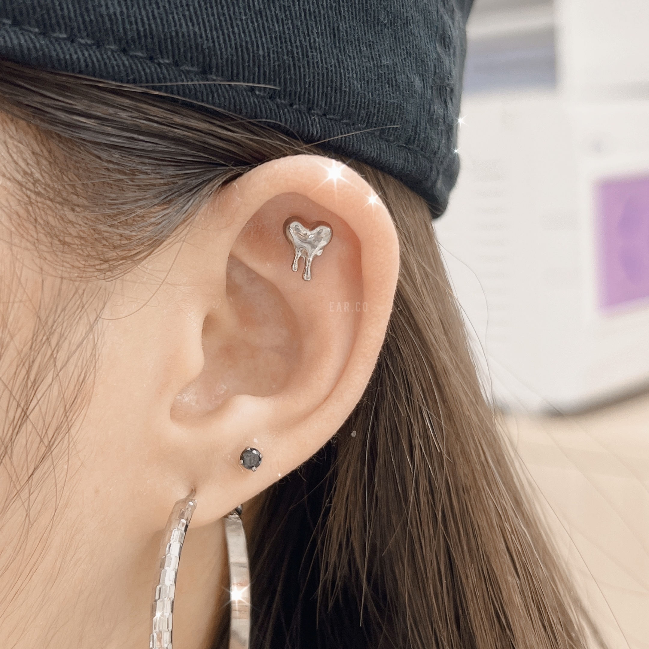 溶化心心平頭耳門/耳珠/耳骨釘 [G23 Titanium]