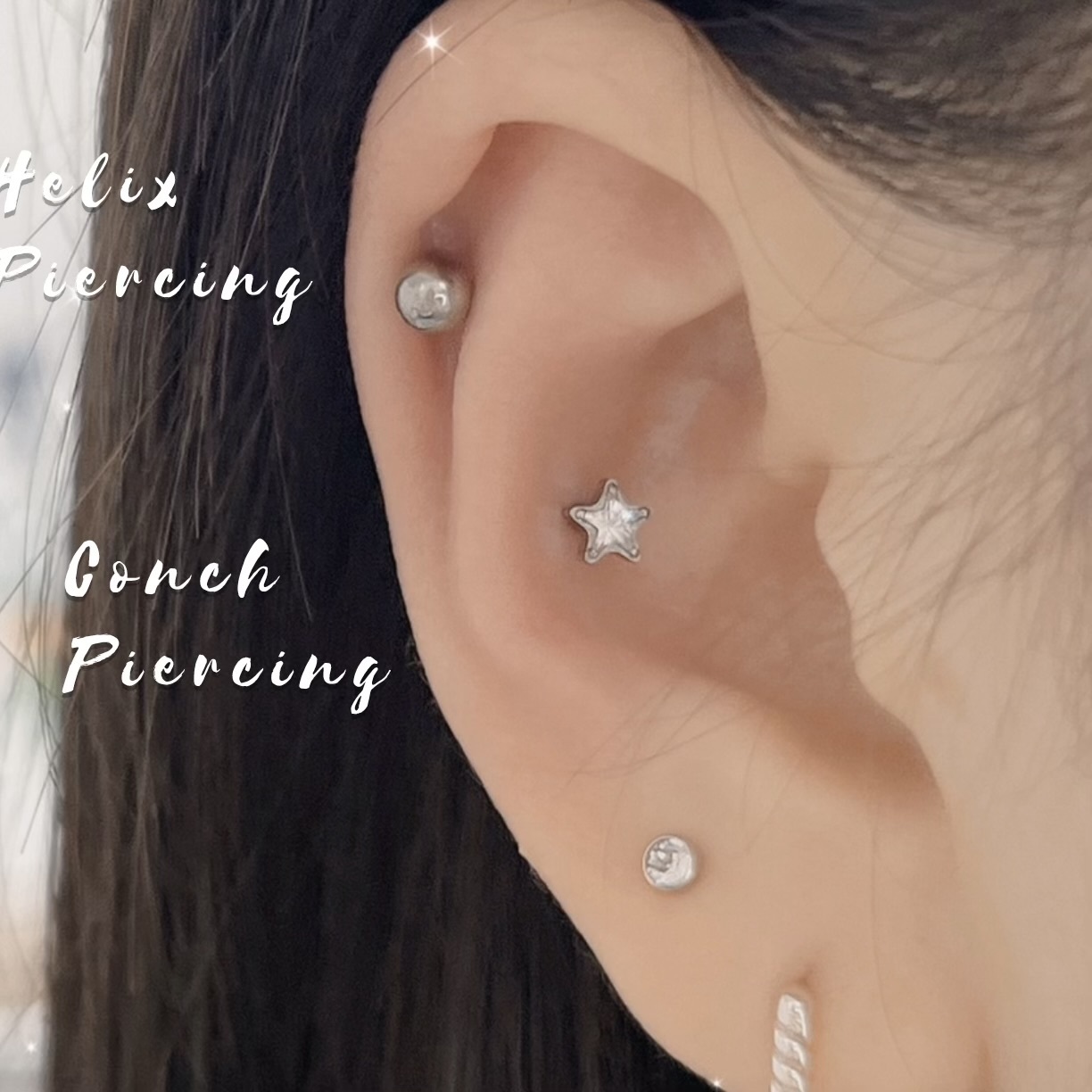 迷你小星星平頭耳門/耳珠/耳骨釘 [G23 Titanium]