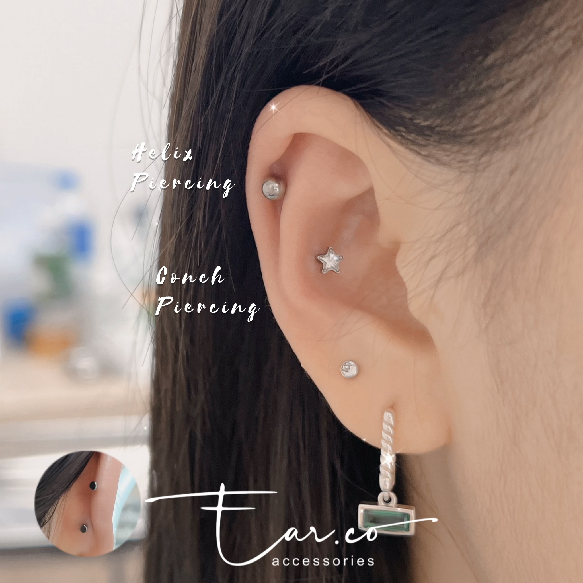 迷你小星星平頭耳門/耳珠/耳骨釘 [G23 Titanium]