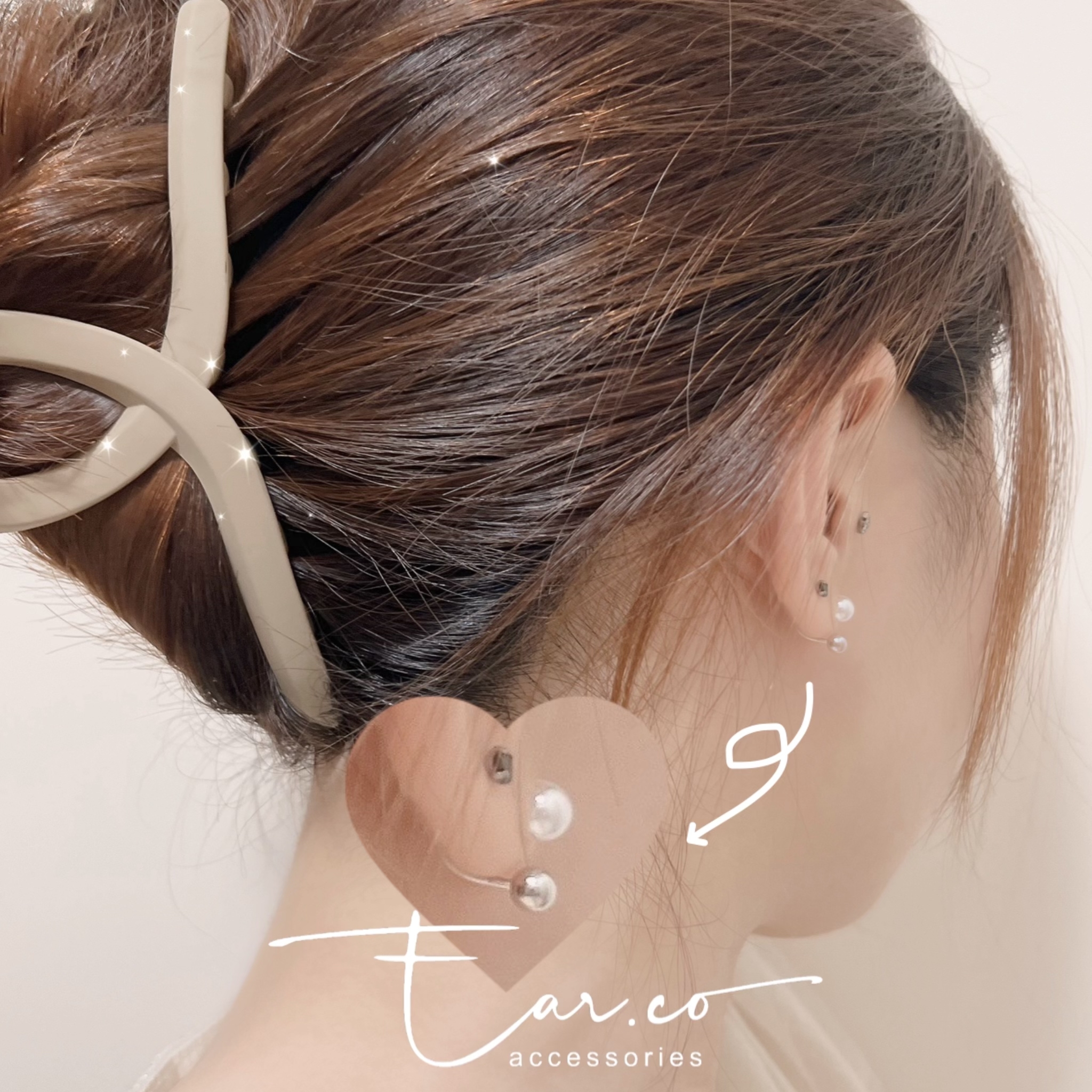 珍珠拼圓珠U-Turn純銀波波頭耳環 [一對]