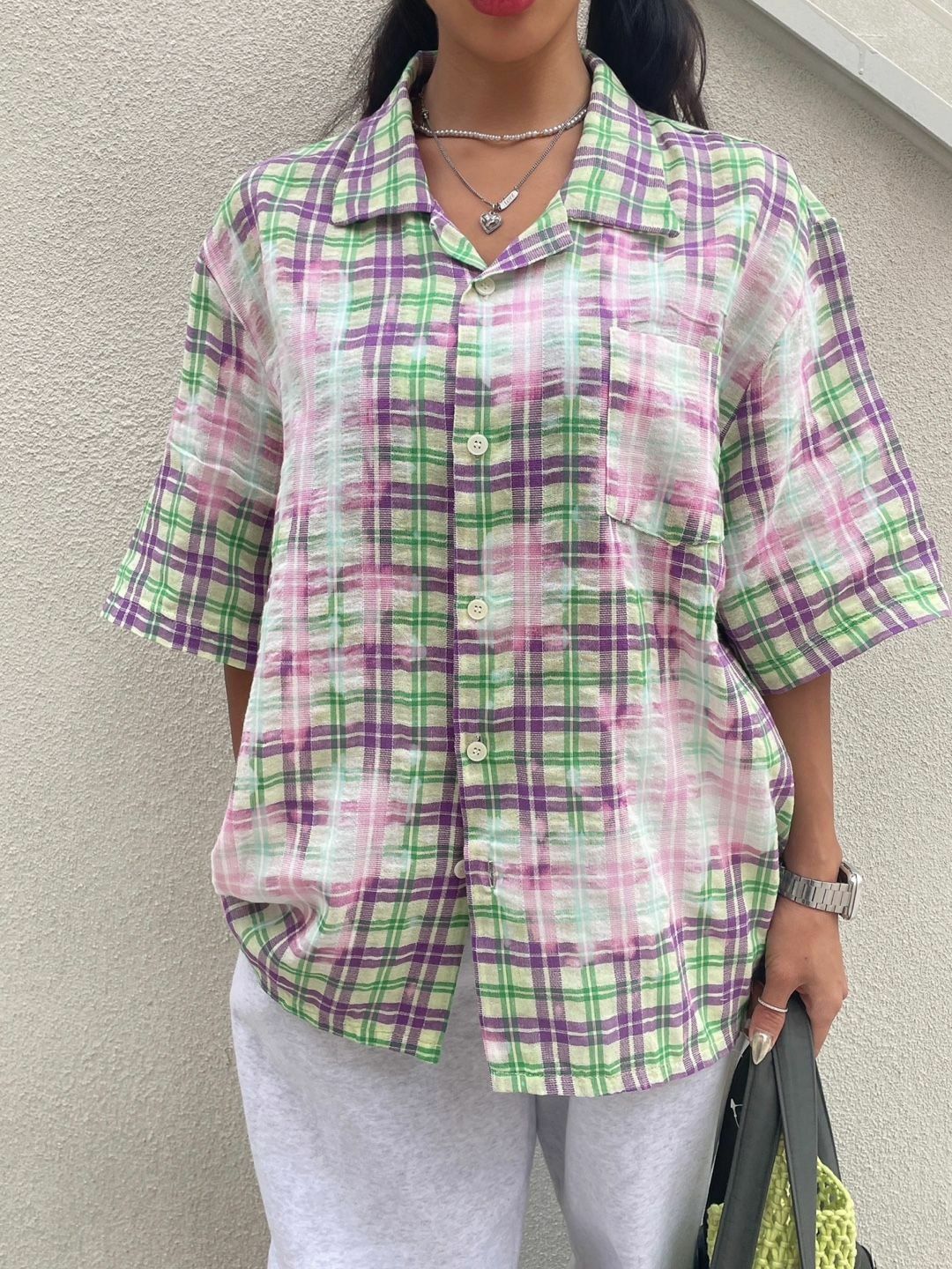 紮染格紋短袖恤衫 3.14-032S