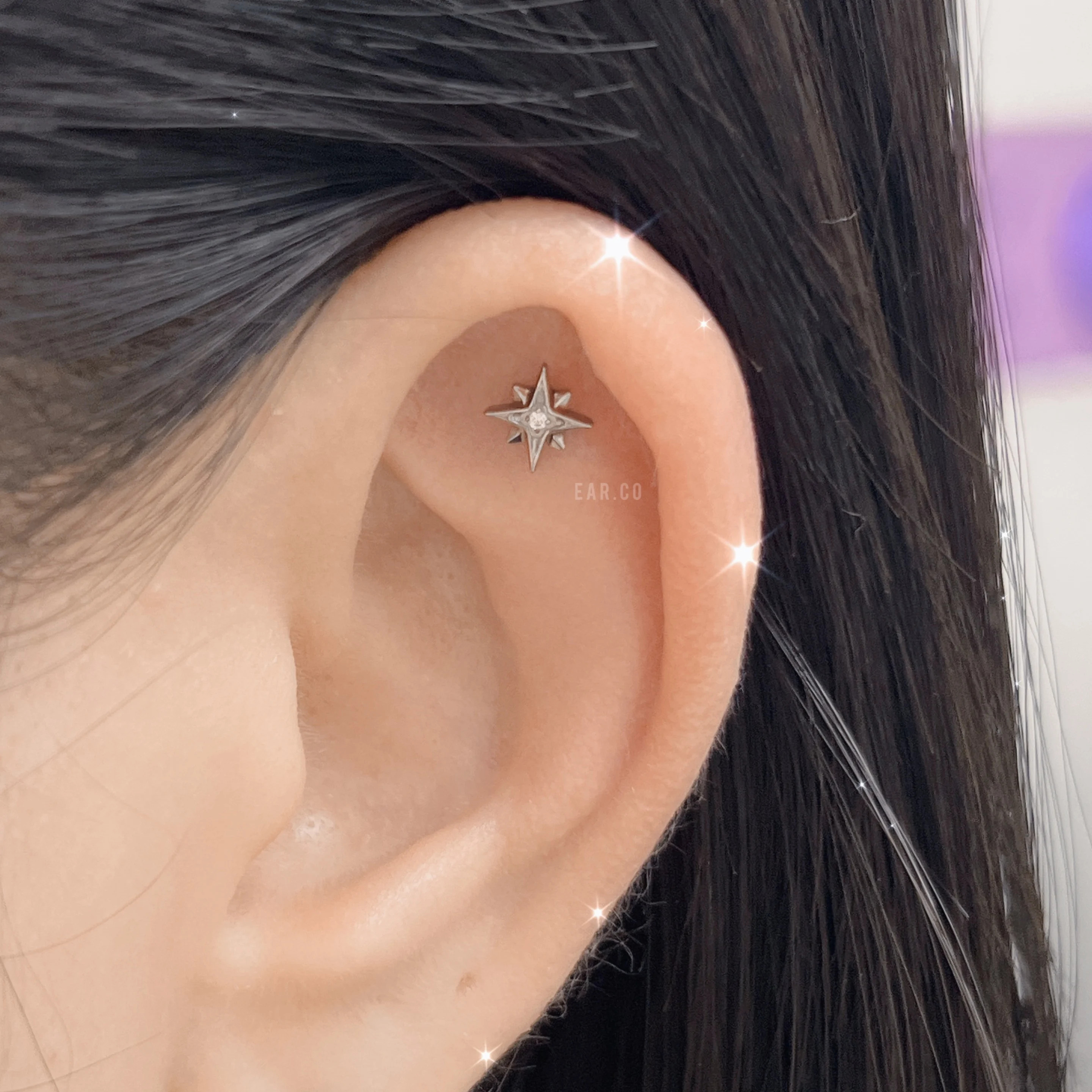 八芒星平頭耳門/耳珠/耳骨釘 [G23 Titanium]