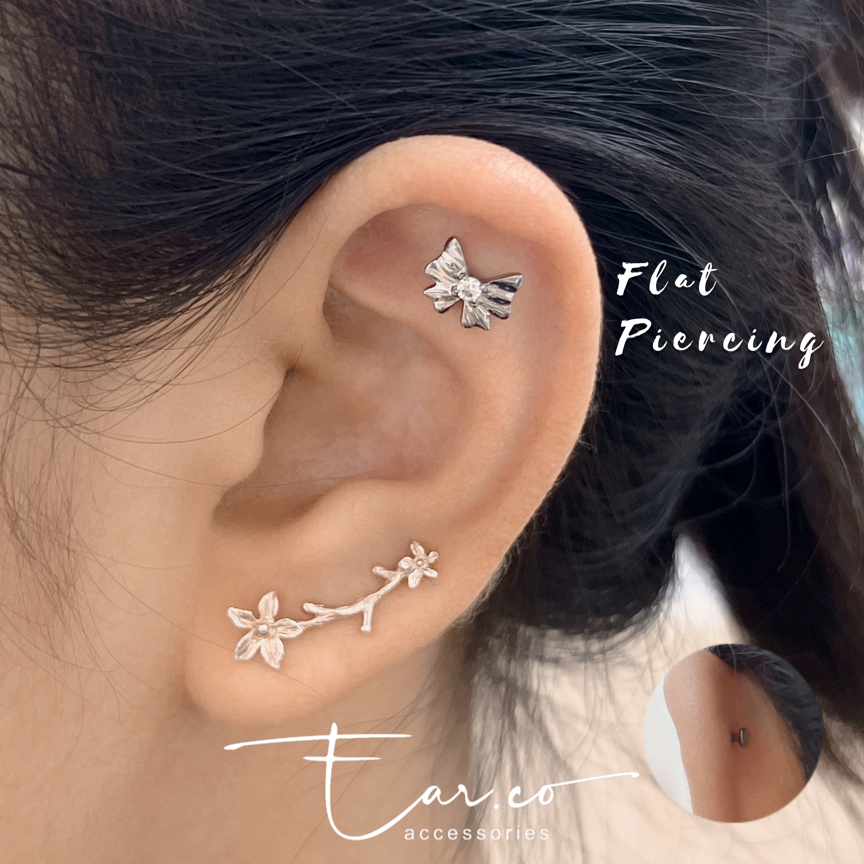 夢幻蝴蝶結平頭耳門/耳珠/耳骨釘 [G23 Titanium]