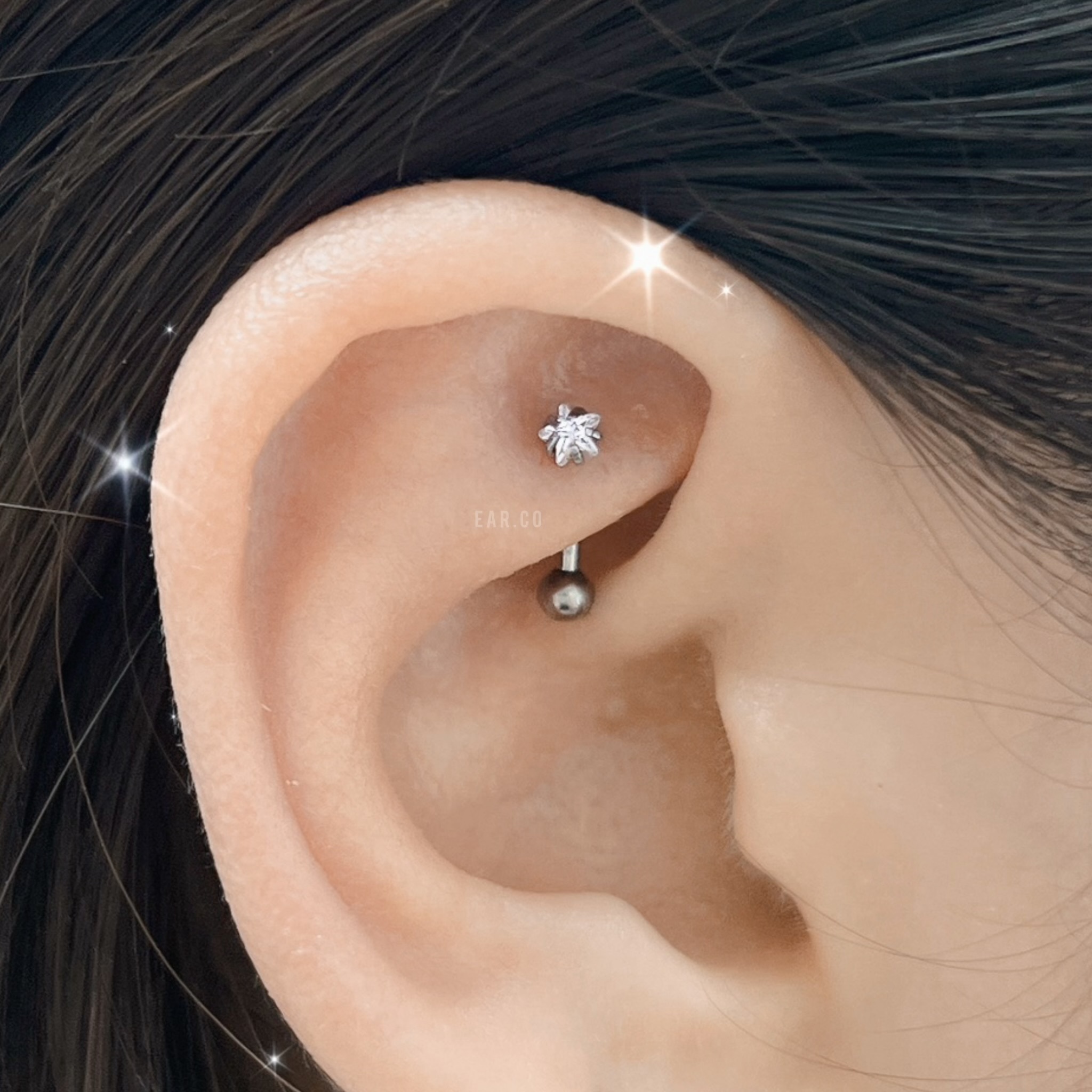 閃石星星彎針耳環 [G23 Titanium]