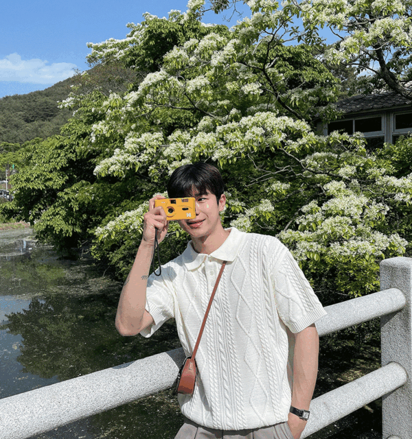 鑽石麻花紋珠地棉針織短袖T恤