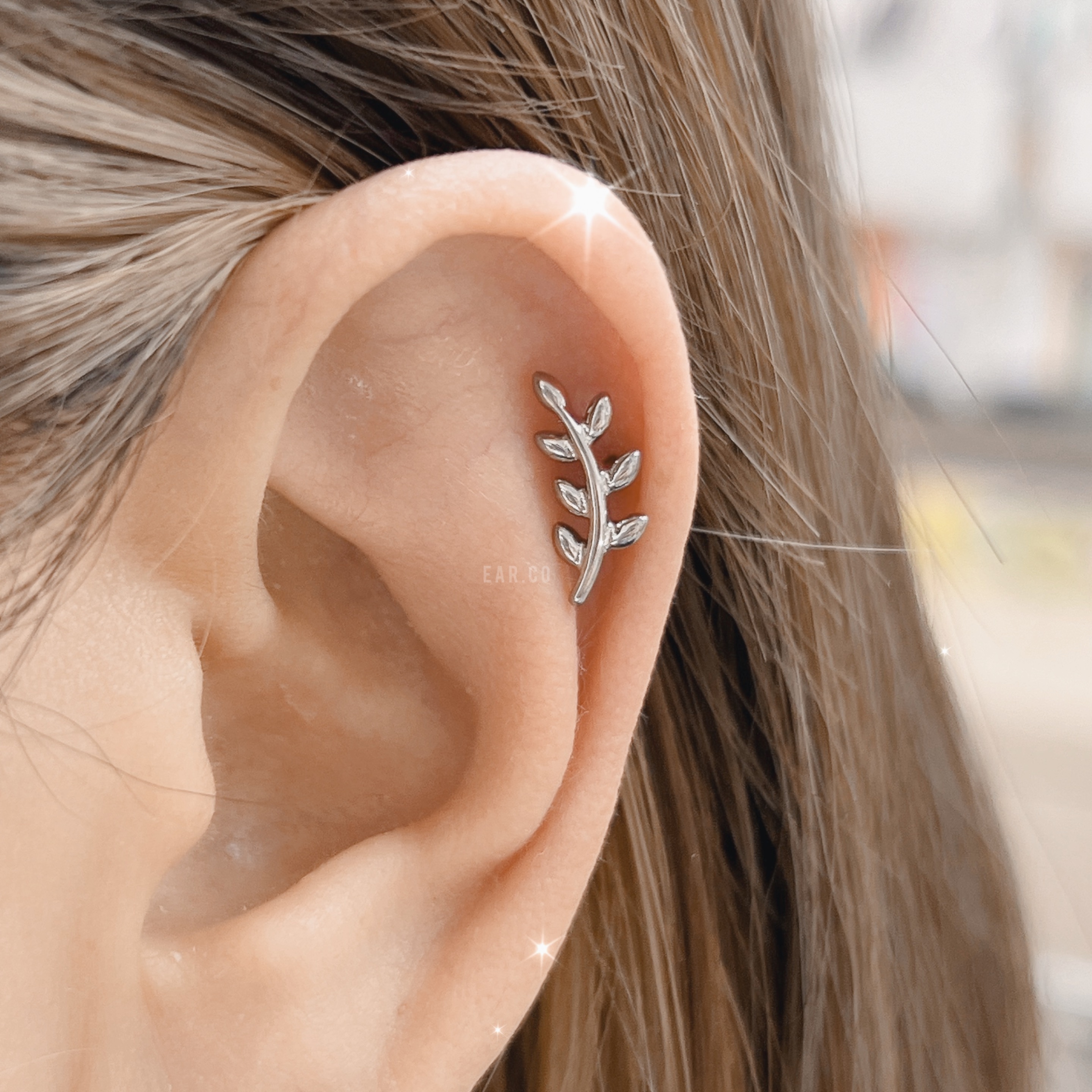 樹葉平頭耳門/耳珠/耳骨釘 [G23 Titanium]