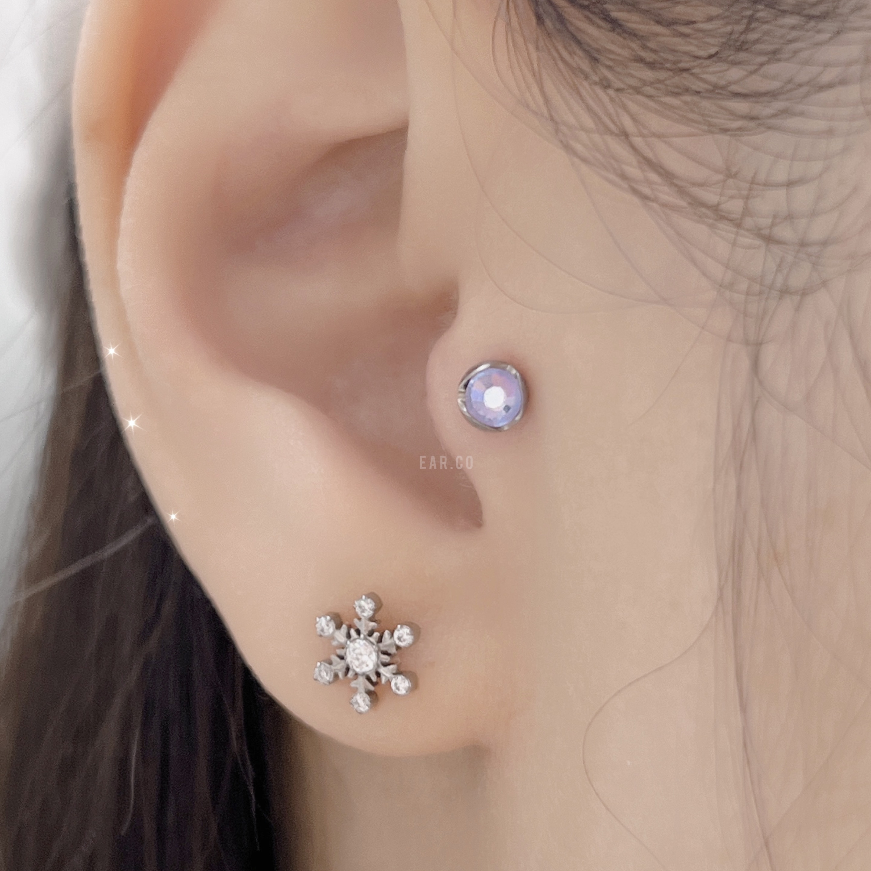 波浪邊Crystal平頭耳門/耳珠/耳骨釘 [G23 Titanium]