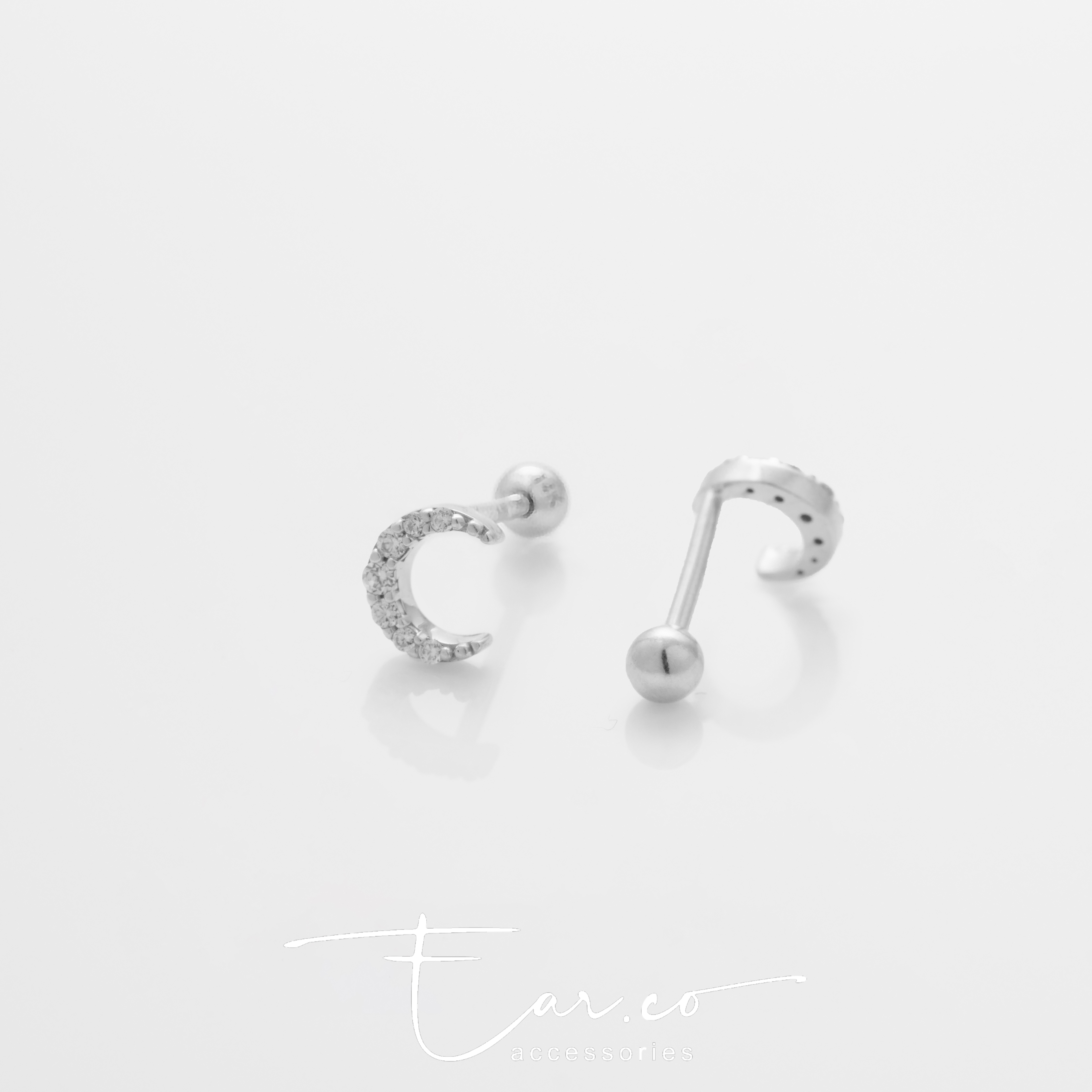 Moon A (單隻) - 14K WHITE SOLID GOLD