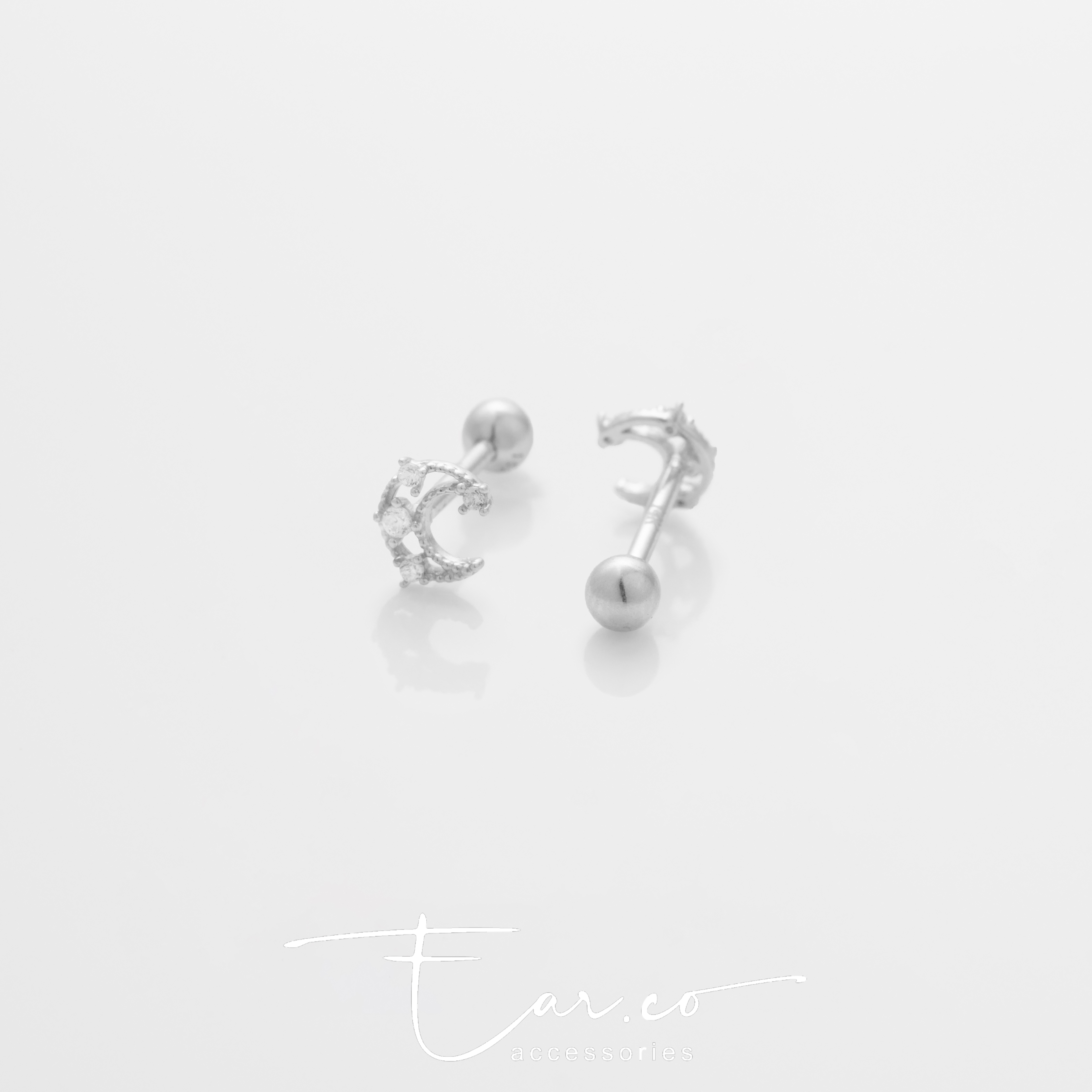 Moon B (單隻) - 14K WHITE SOLID GOLD