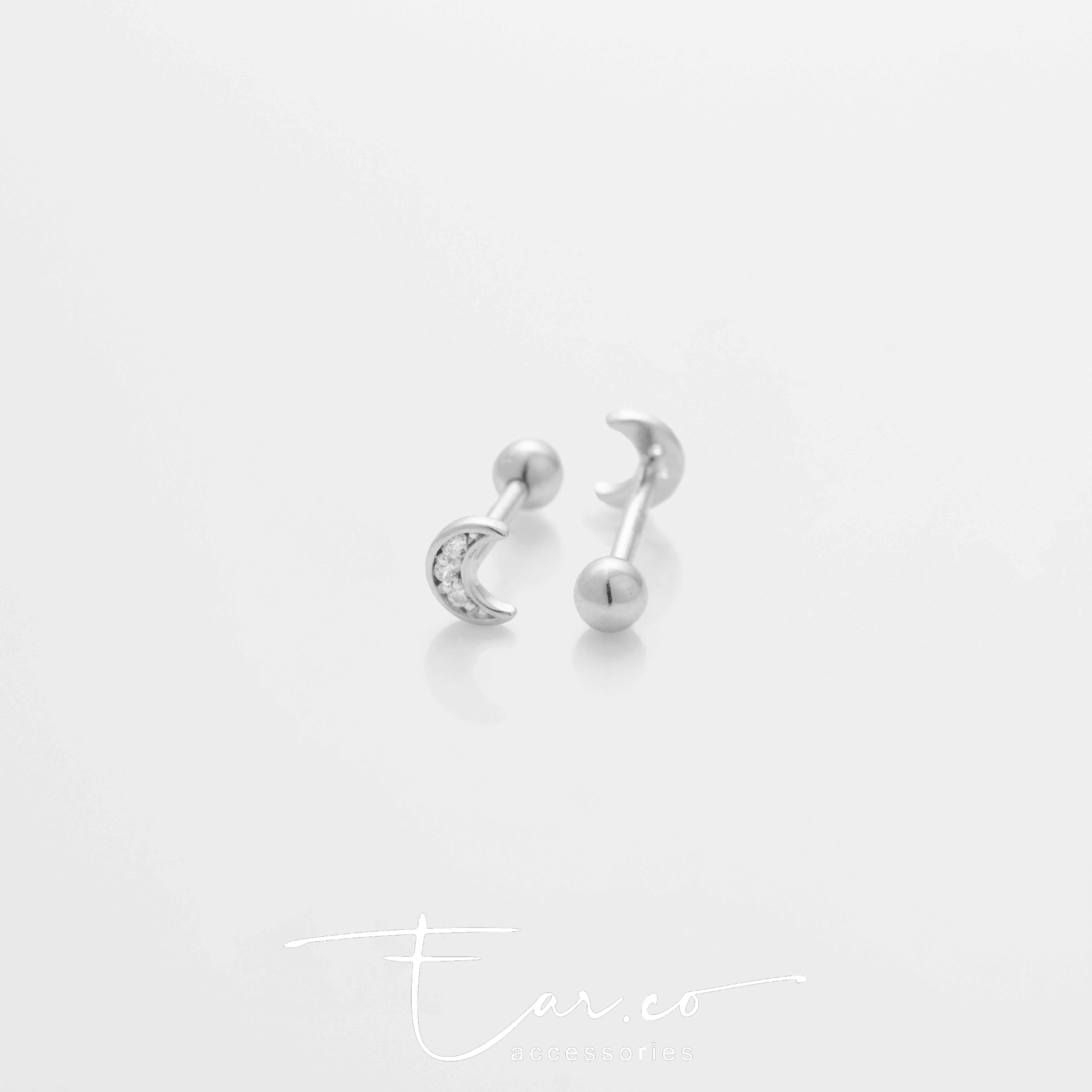 Moon C (單隻) - 14K WHITE SOLID GOLD