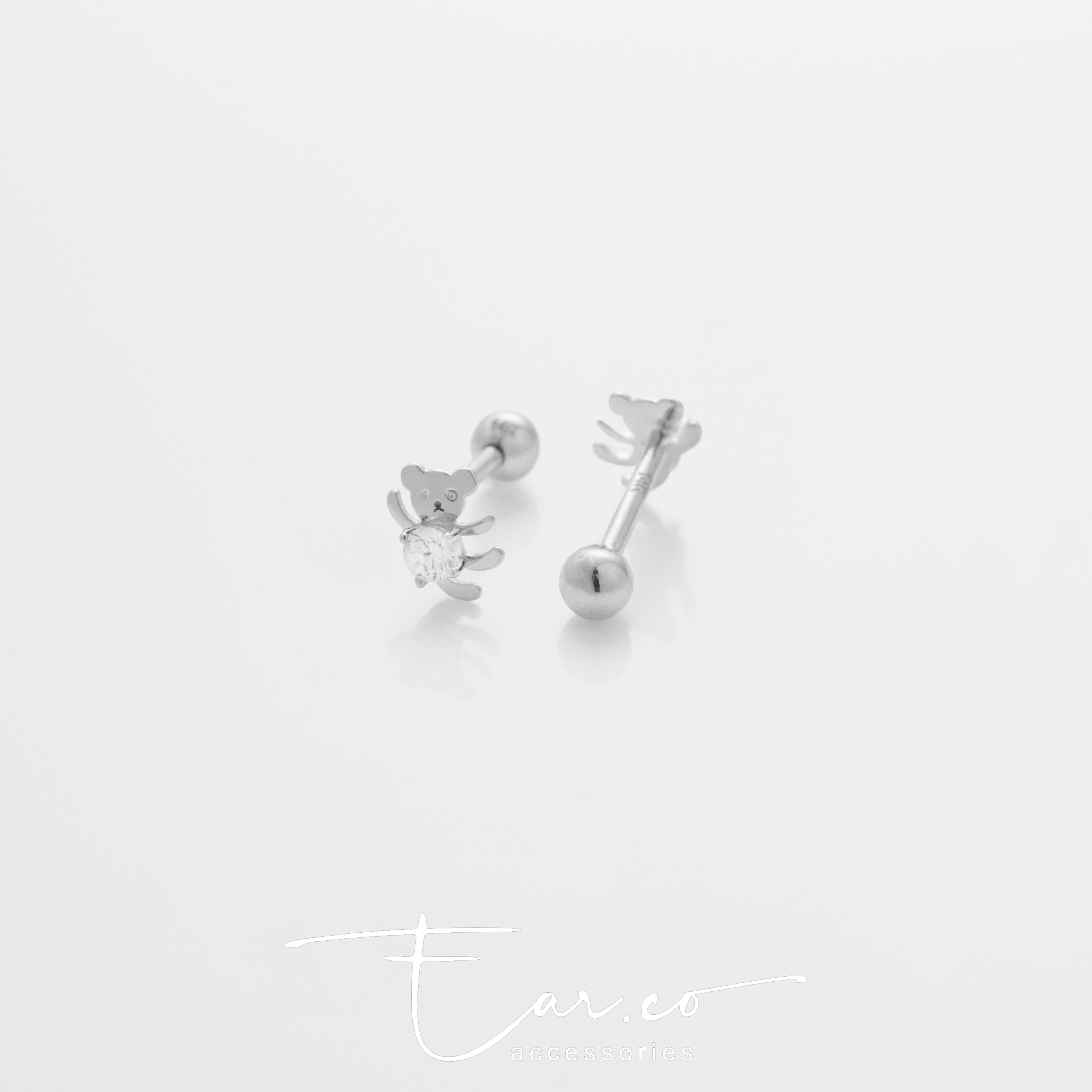 Dancing Bear (單隻) - 14K WHITE SOLID GOLD